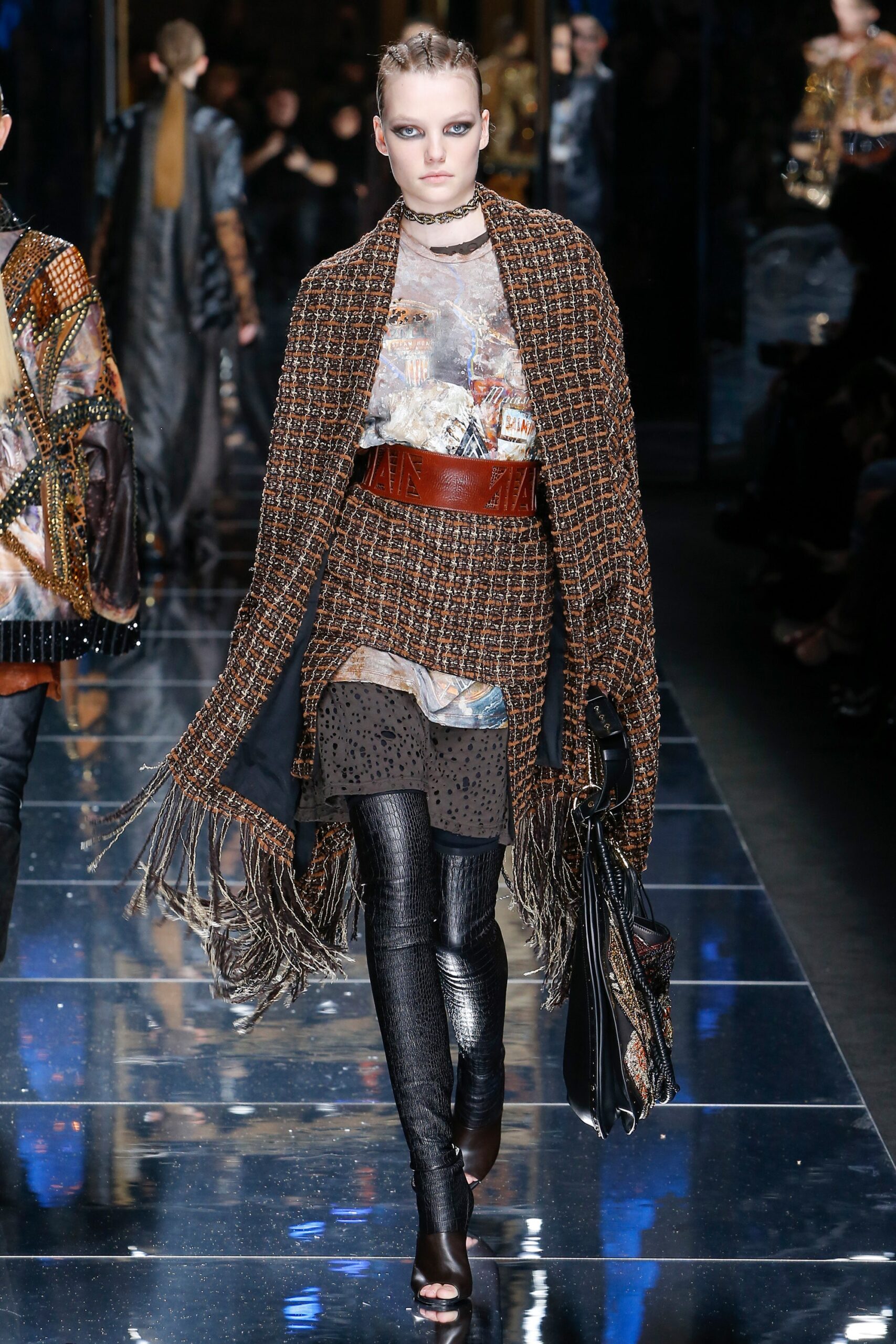 brown wool fringed cape