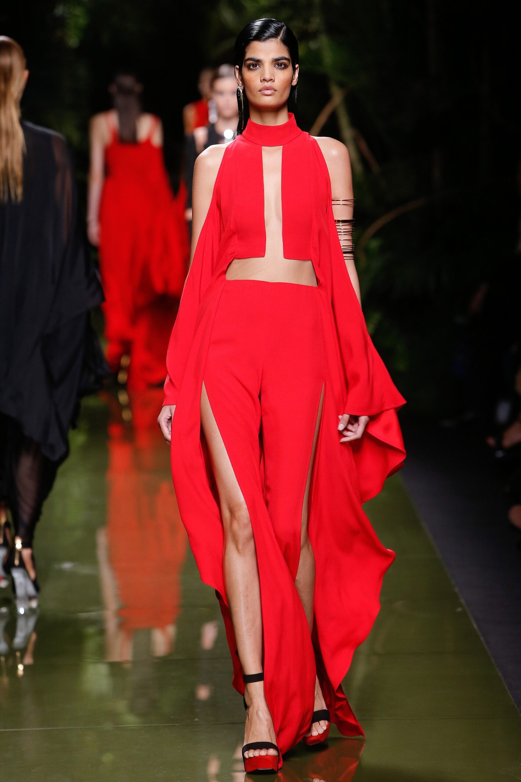 red sleeveless jumpsuit