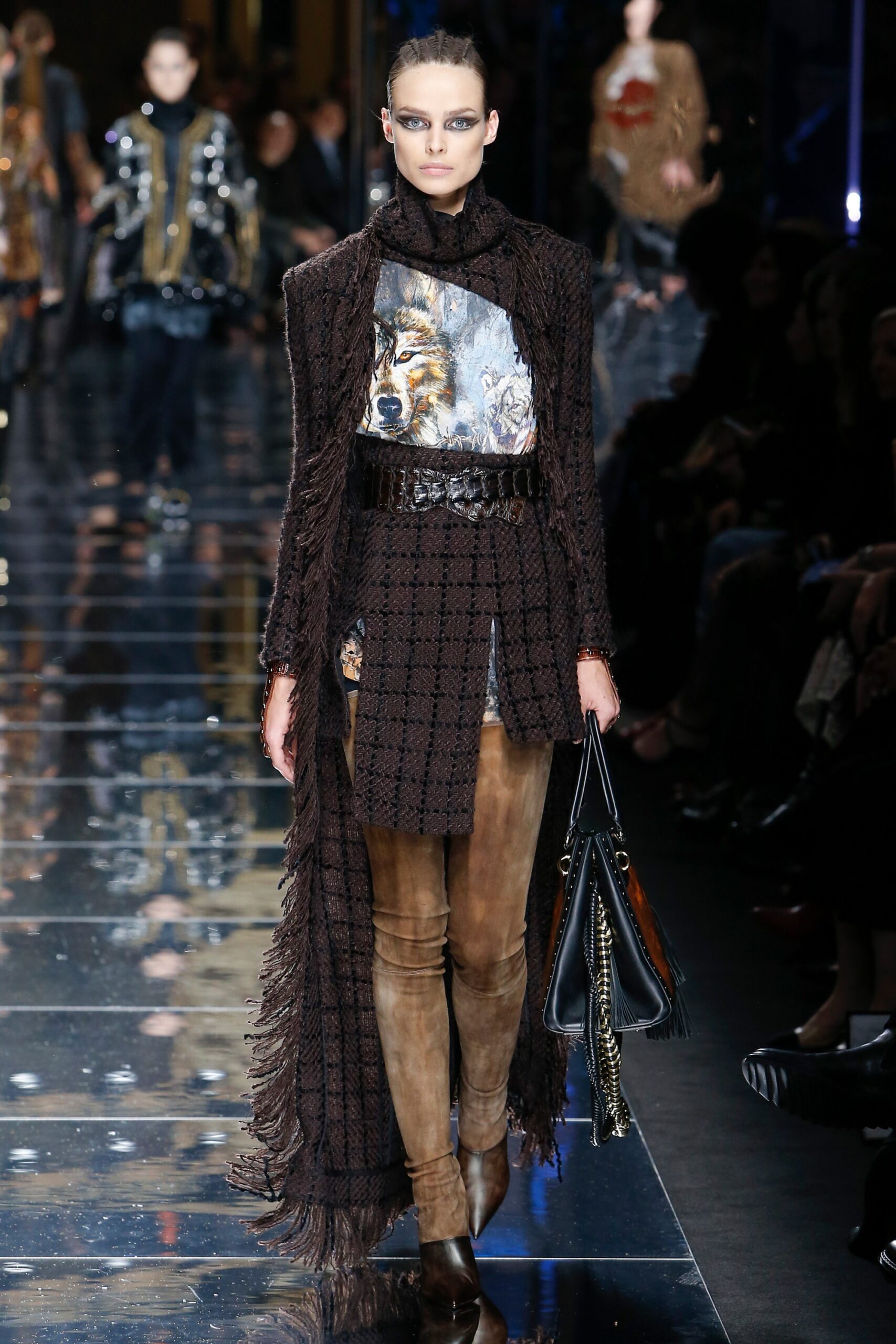 brown wool fringed coat