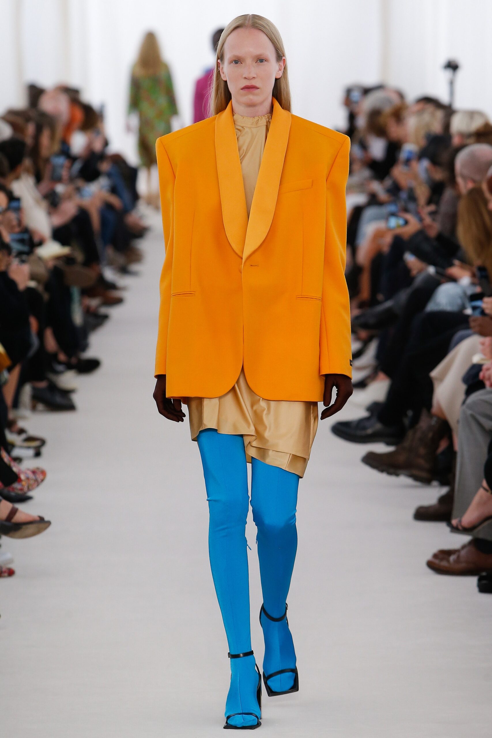 oversized orange blazer with gold top