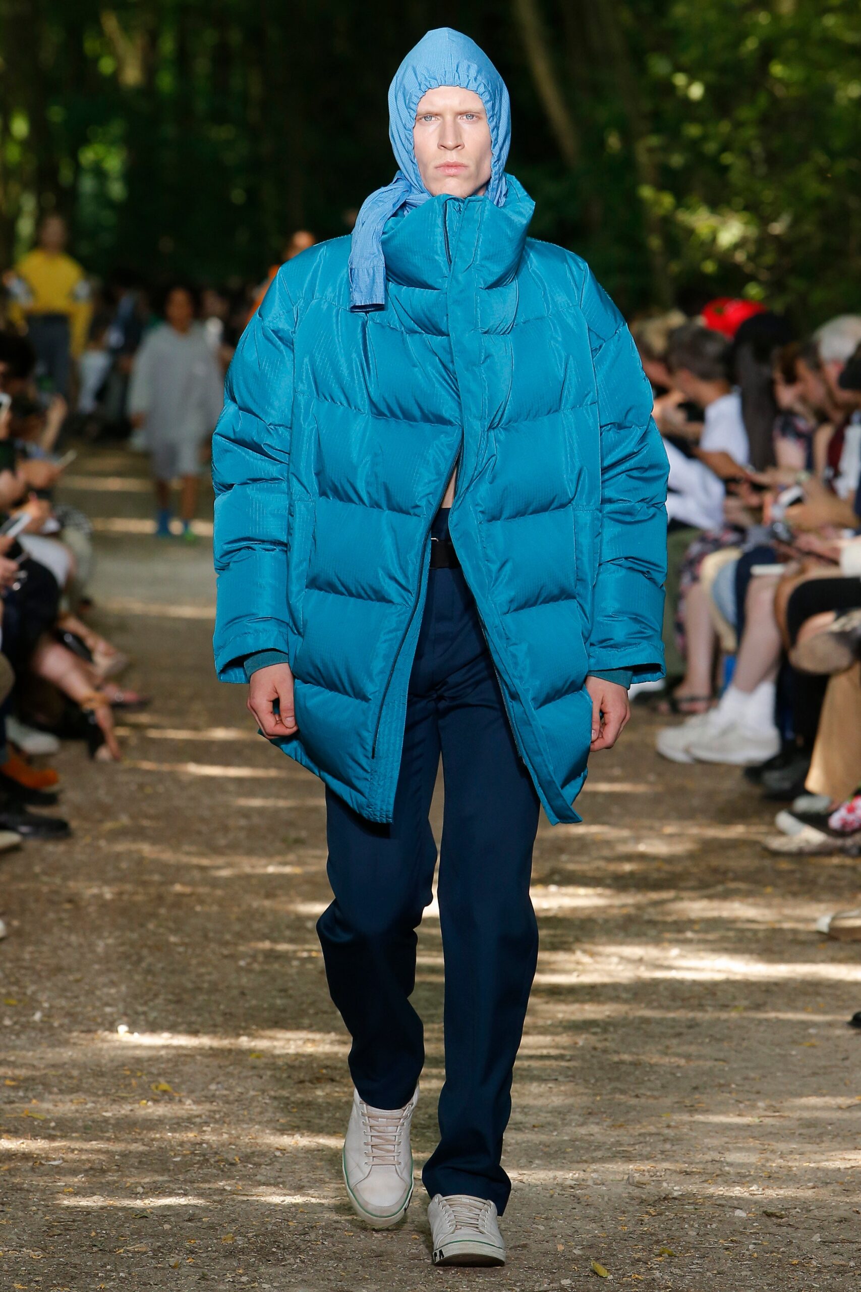 blue oversized puffer jacket