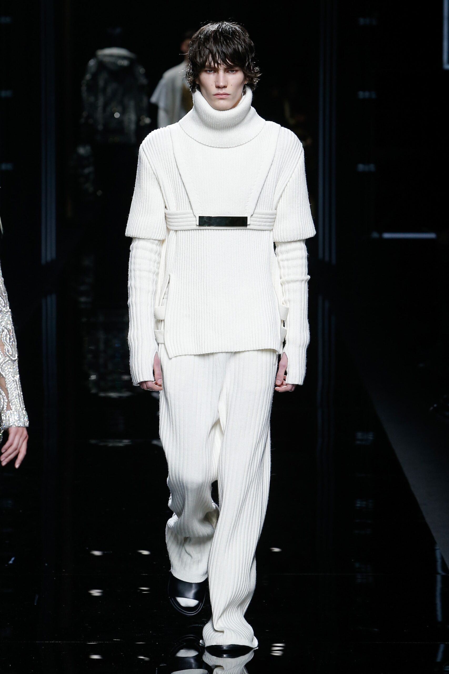 white relaxed sweater and pants