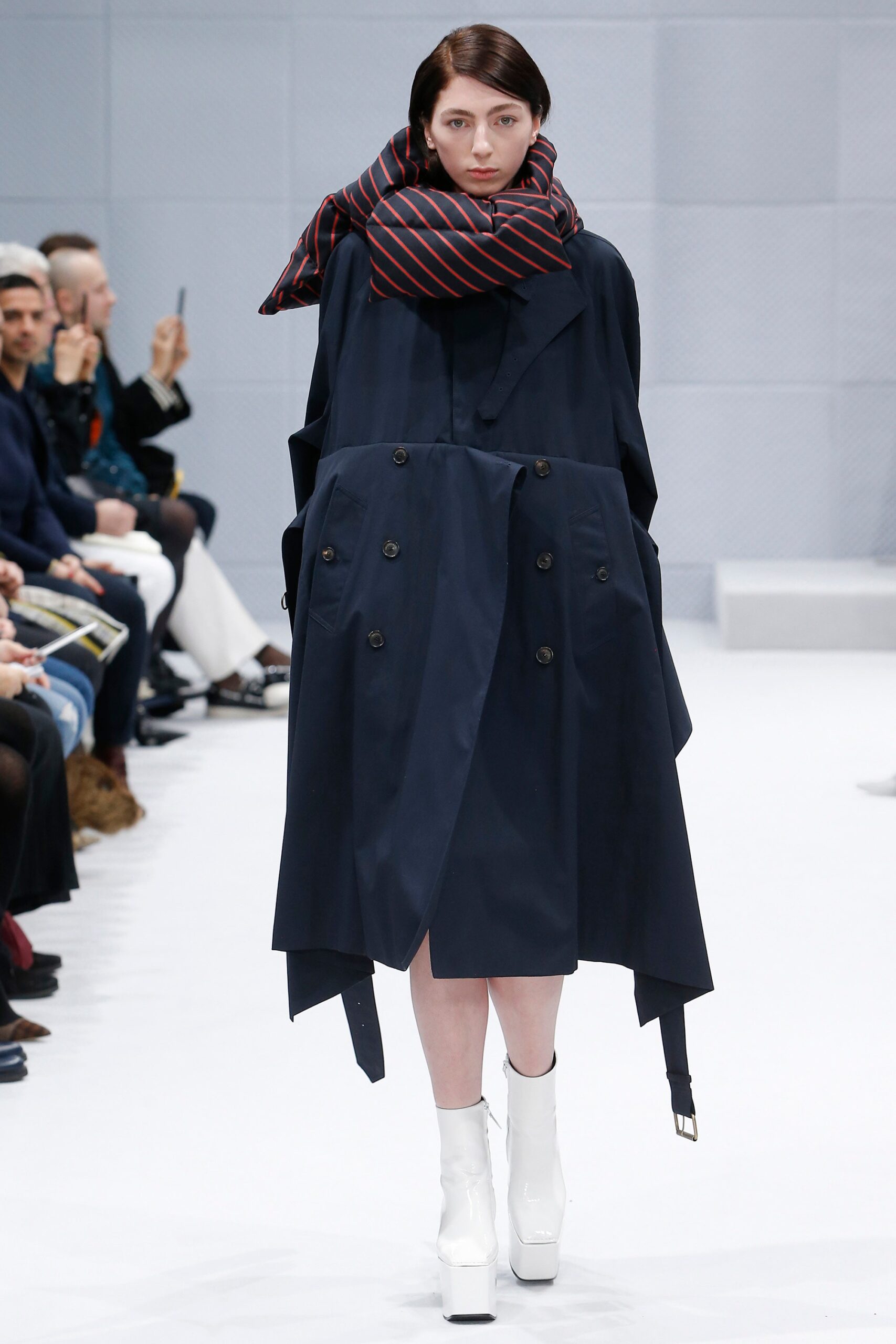 blue cotton relaxed coat with scarf