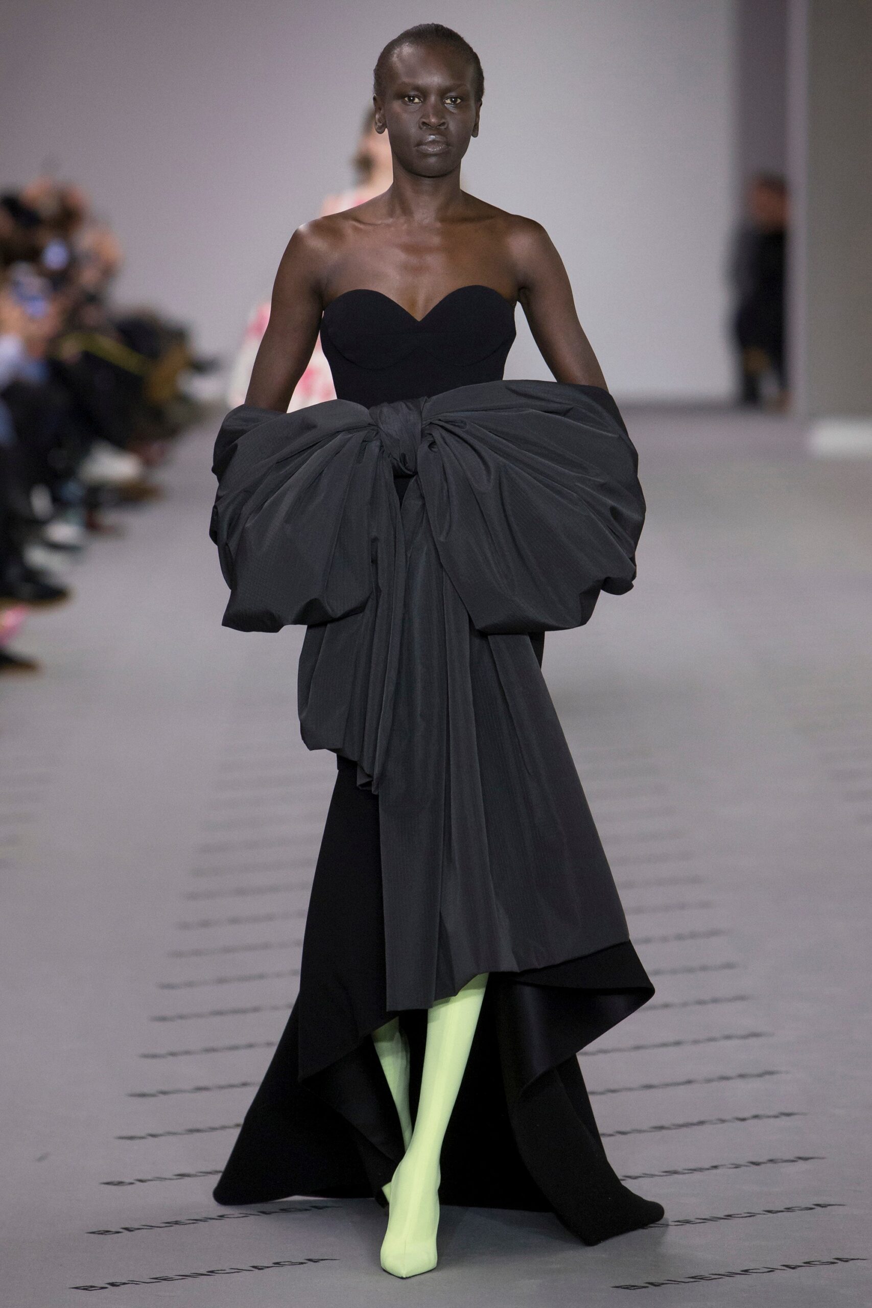 black silk strapless gown