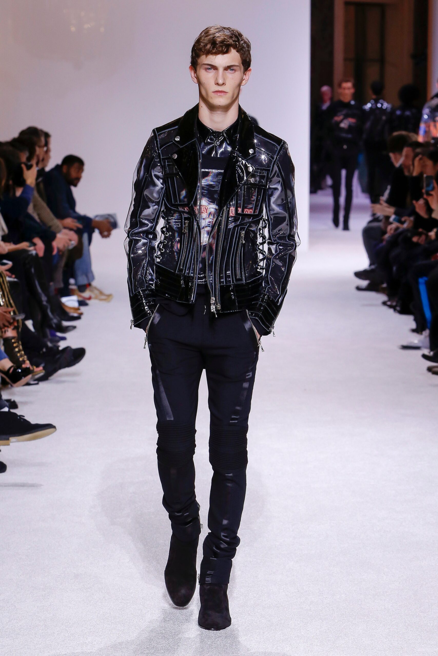 black denim slim zippered pants
