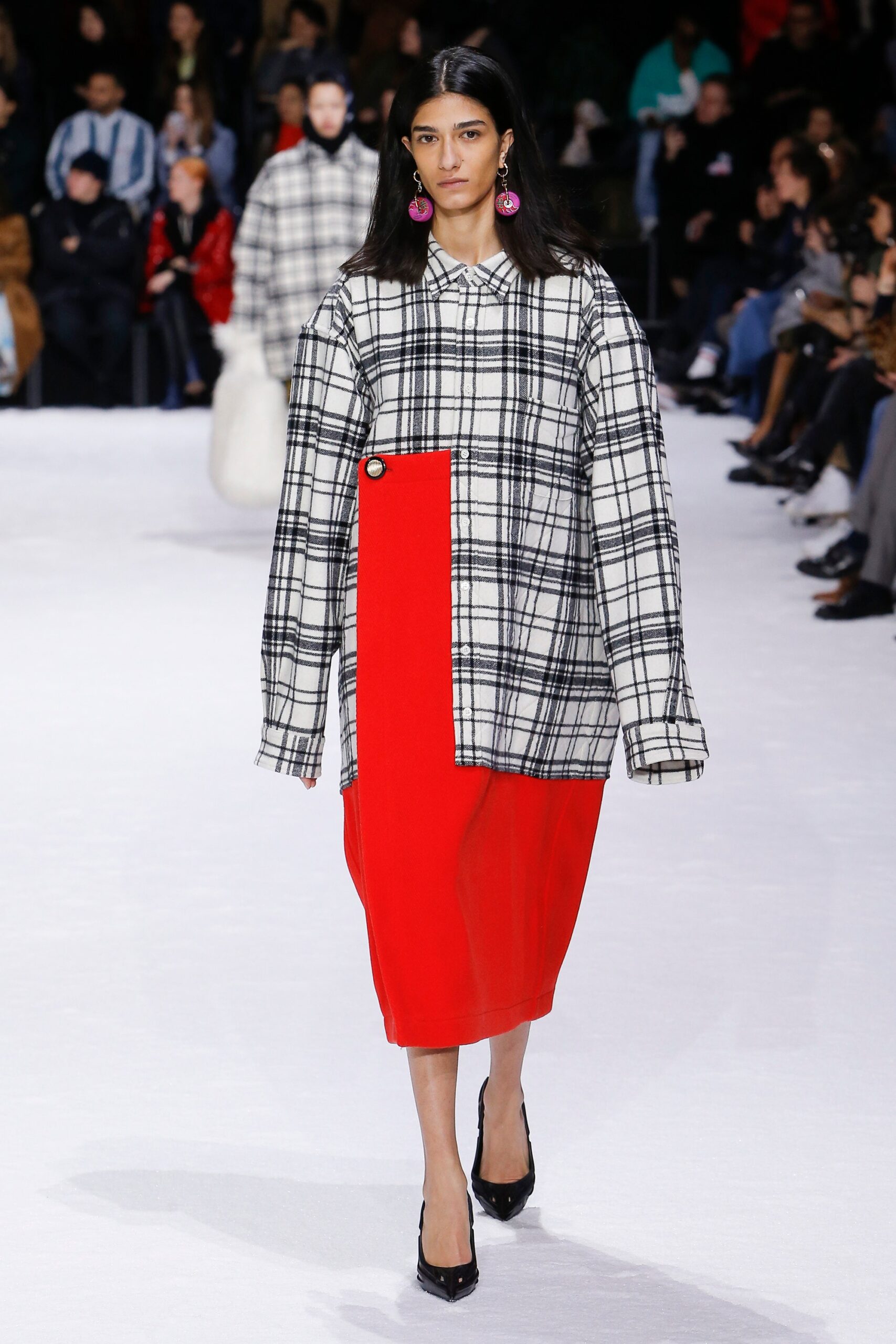 relaxed black and white checked shirt-dress