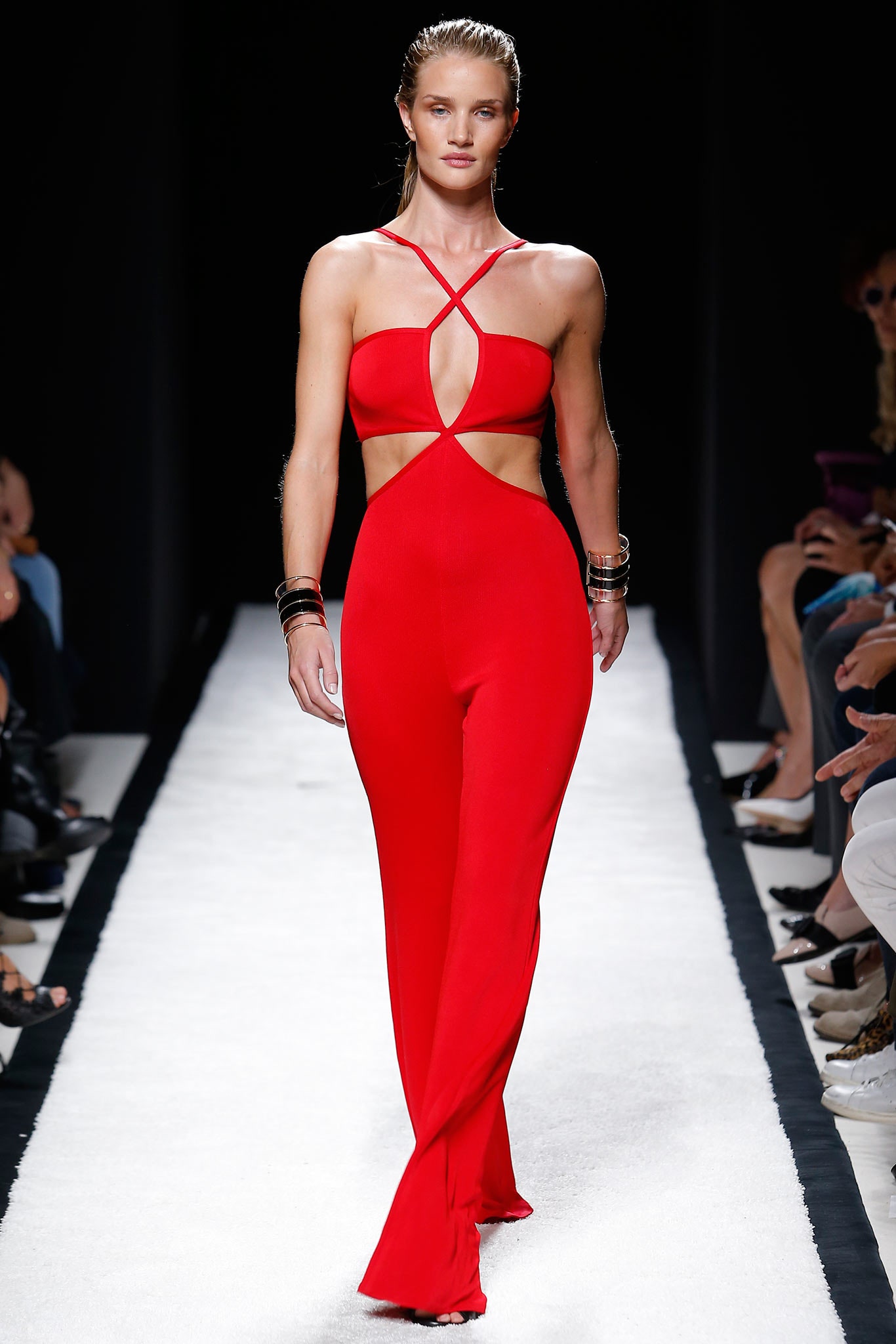 red fitted sleeveless jumpsuit