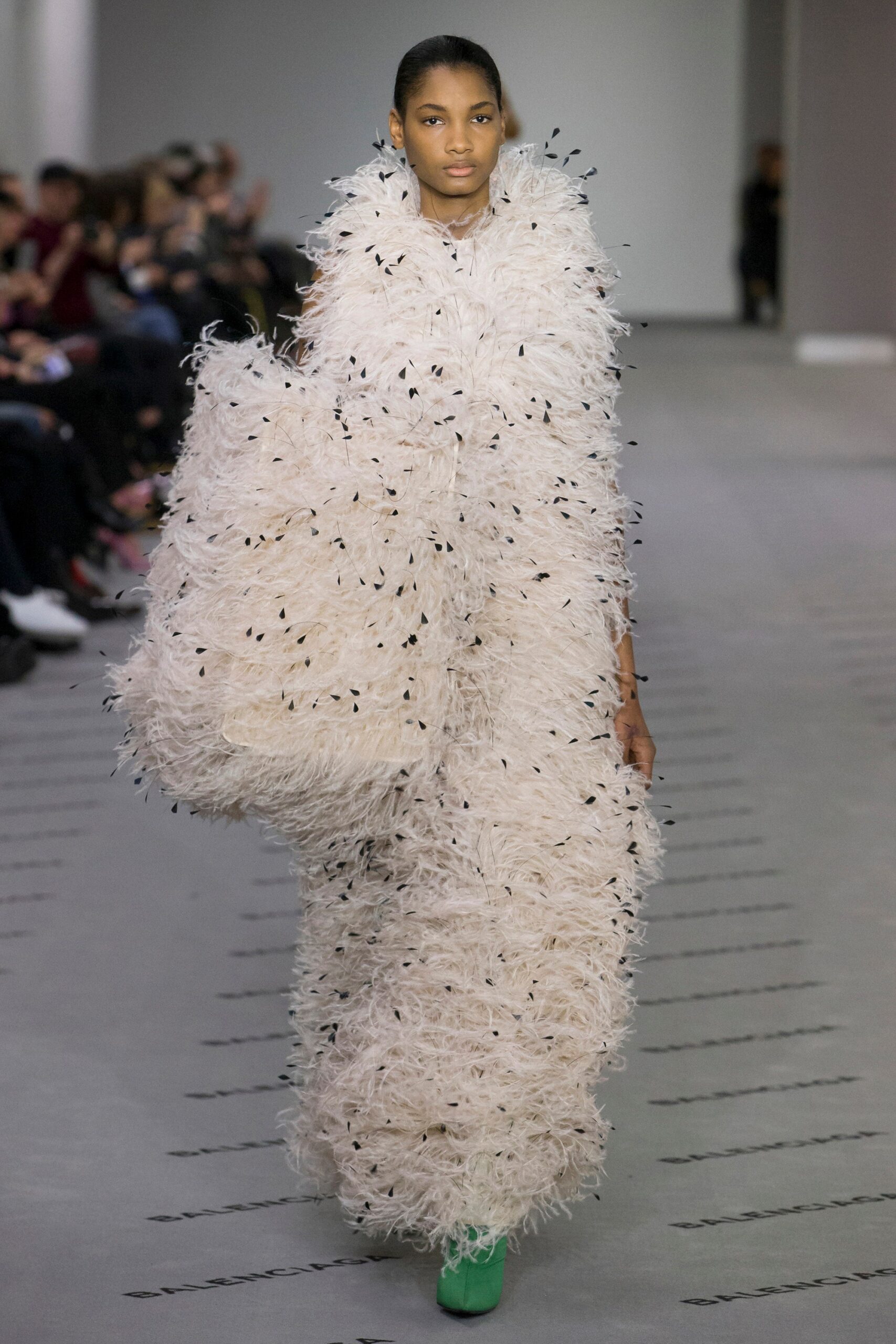 white fur oversized fringed pants