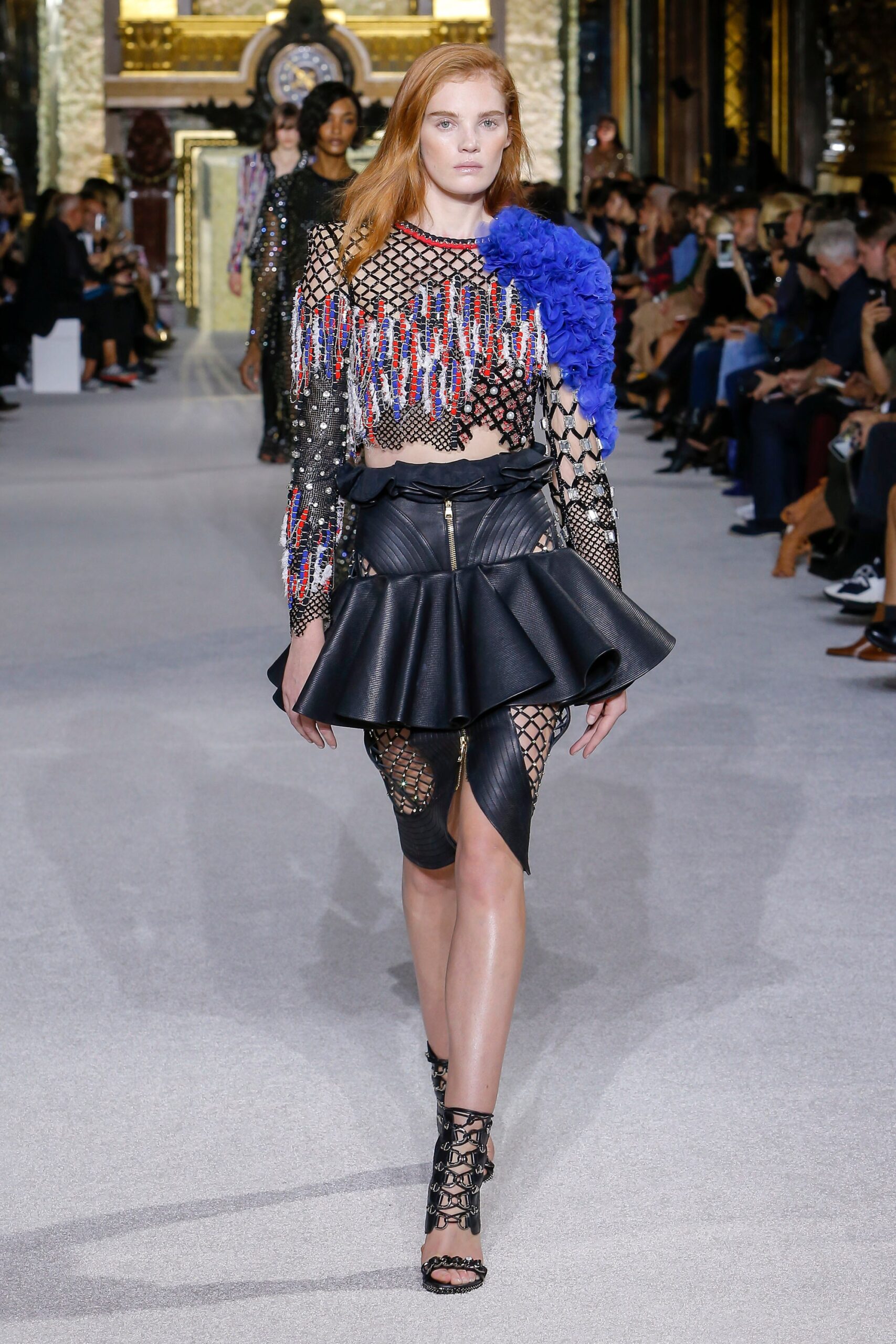 black leather fitted flared mini skirt