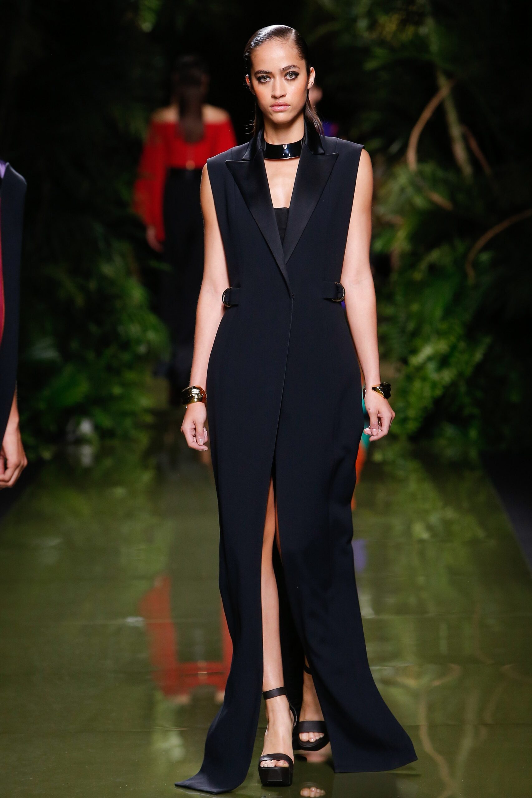 black silk sleeveless dress