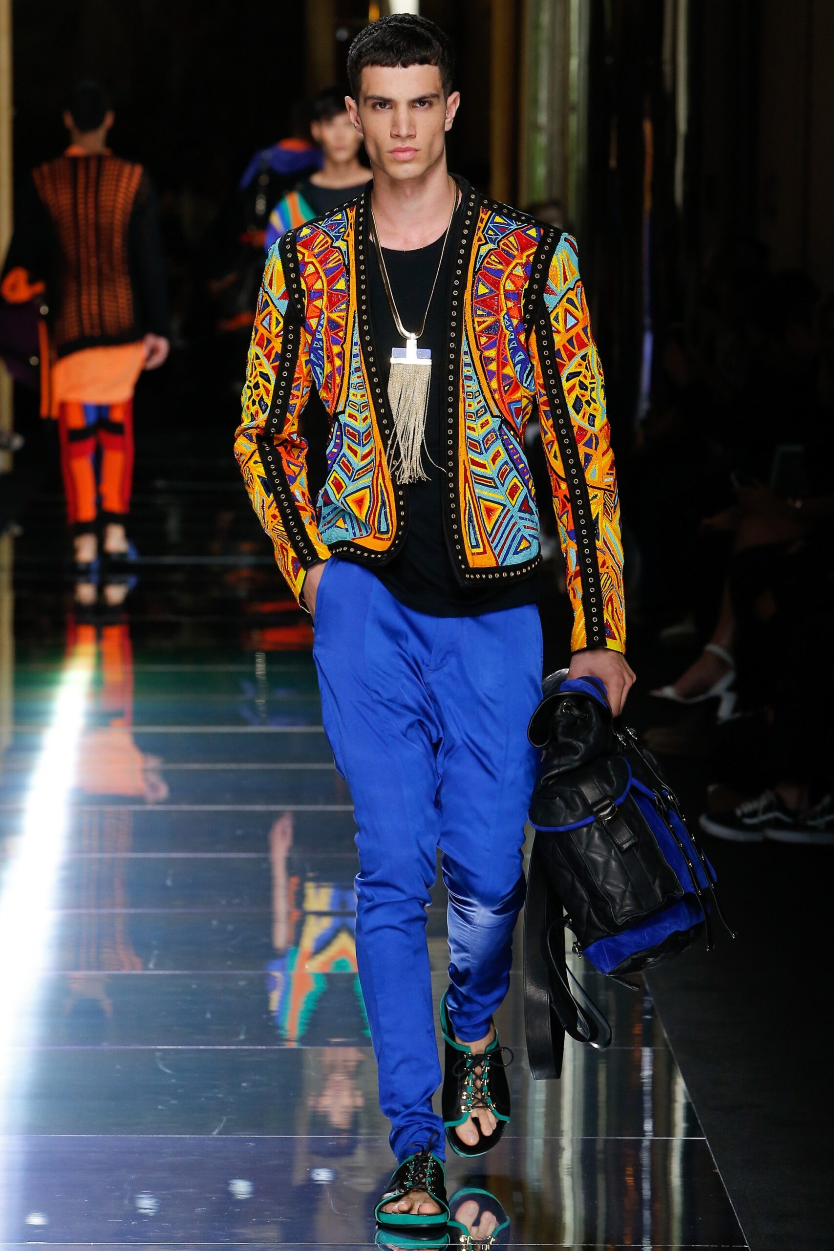 multi cotton long-sleeve collared fitted embroidered jacket