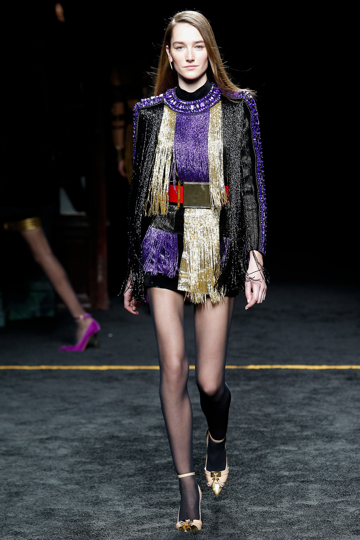 fitted mini dress with fringe