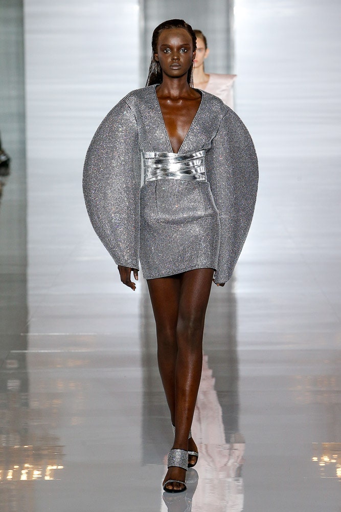silver metallic fitted dress