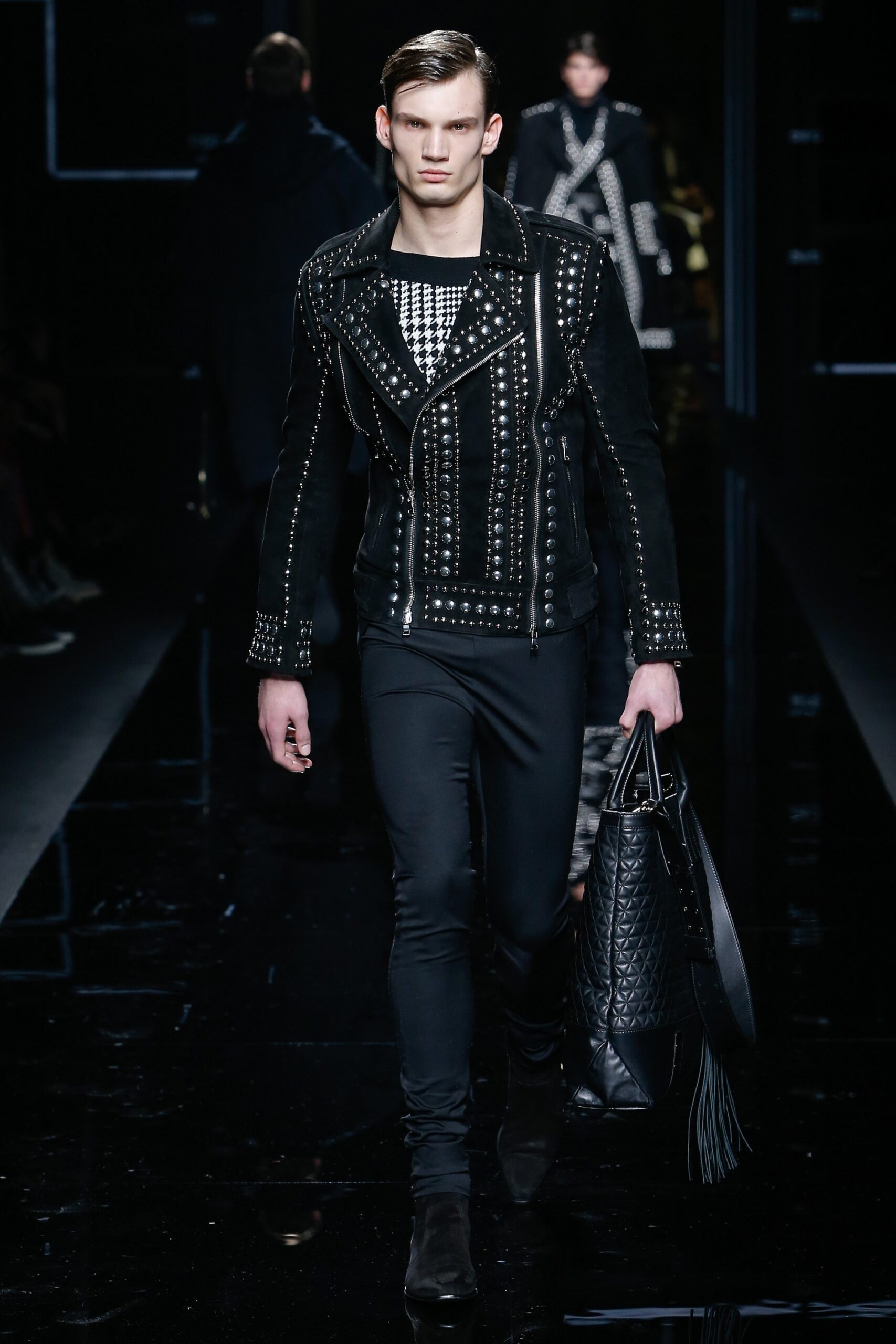 black leather embellished jacket