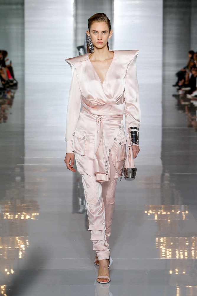 pink silk fitted jumpsuit