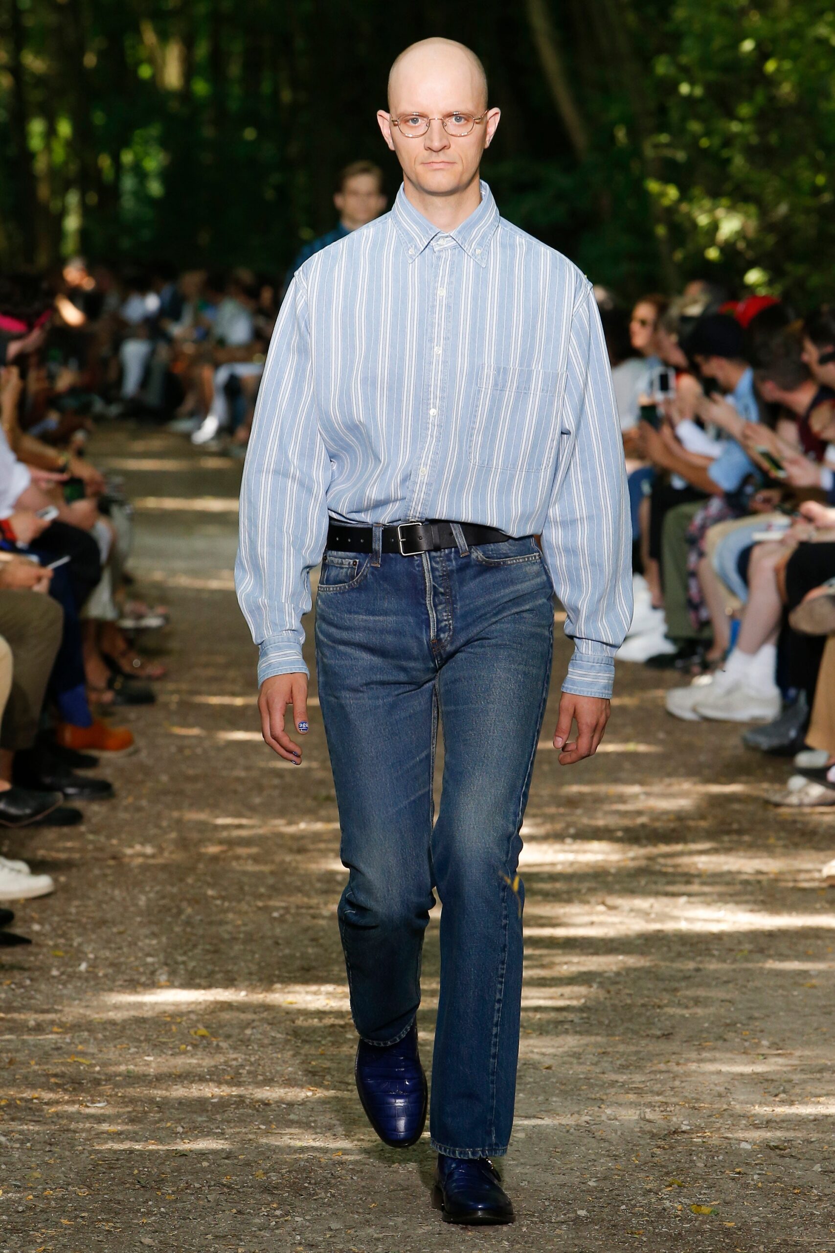 blue striped shirt with jeans