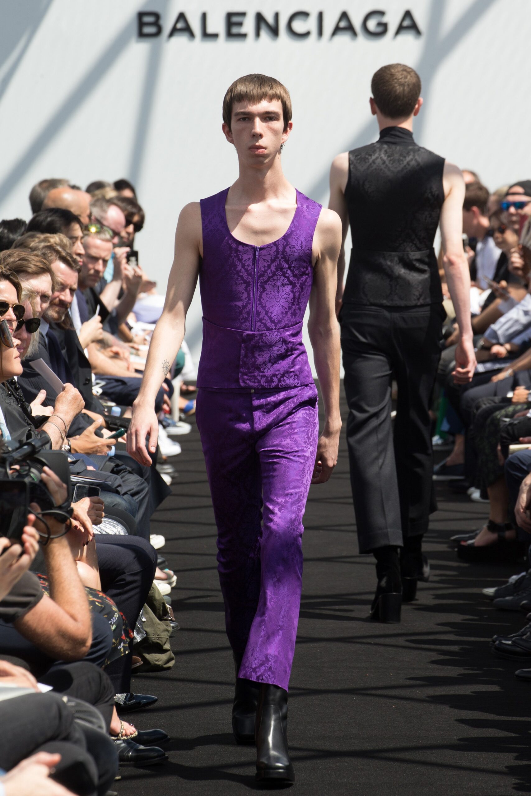 purple silk sleeveless v-neck fitted textured jumpsuit