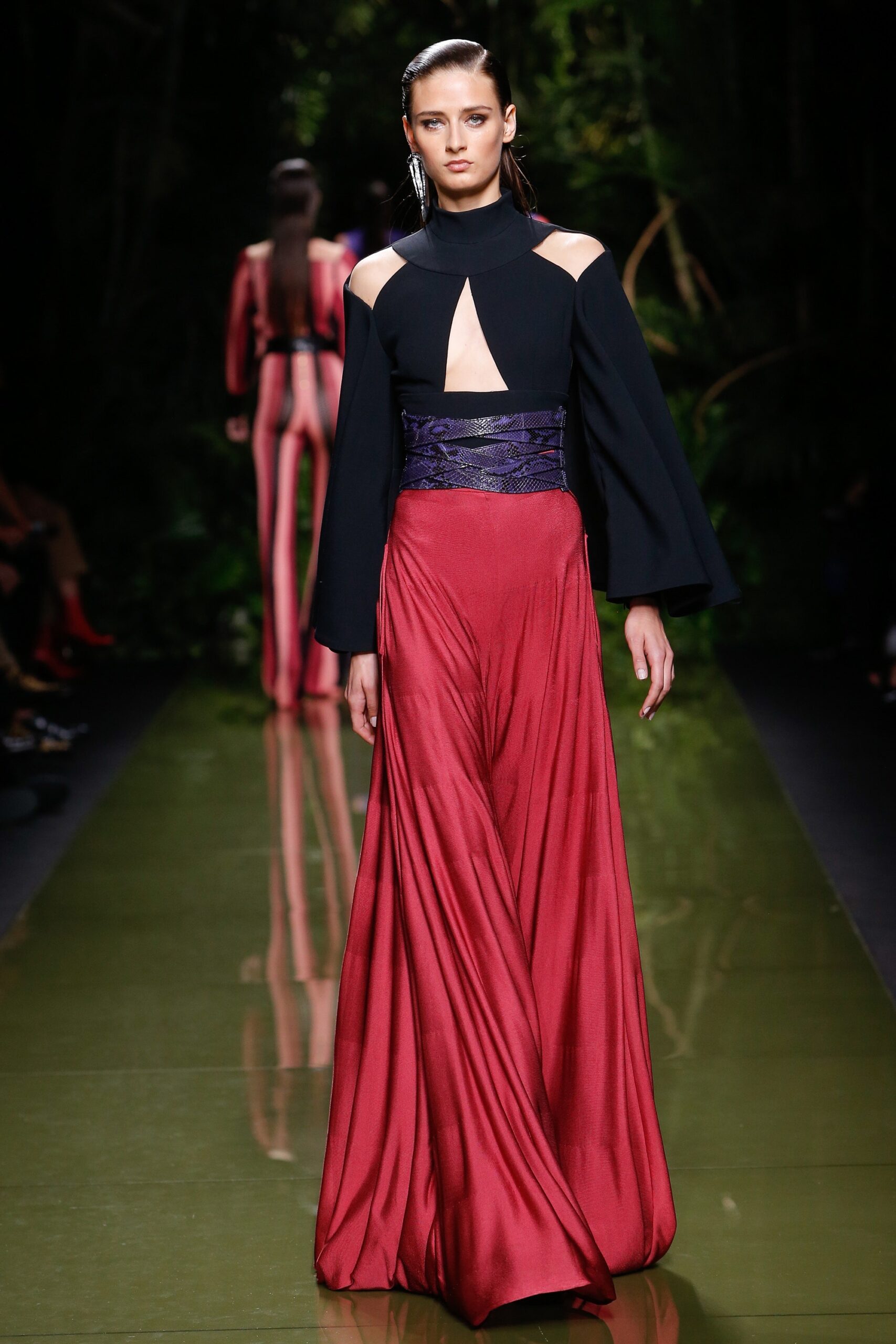 black and red silk gown