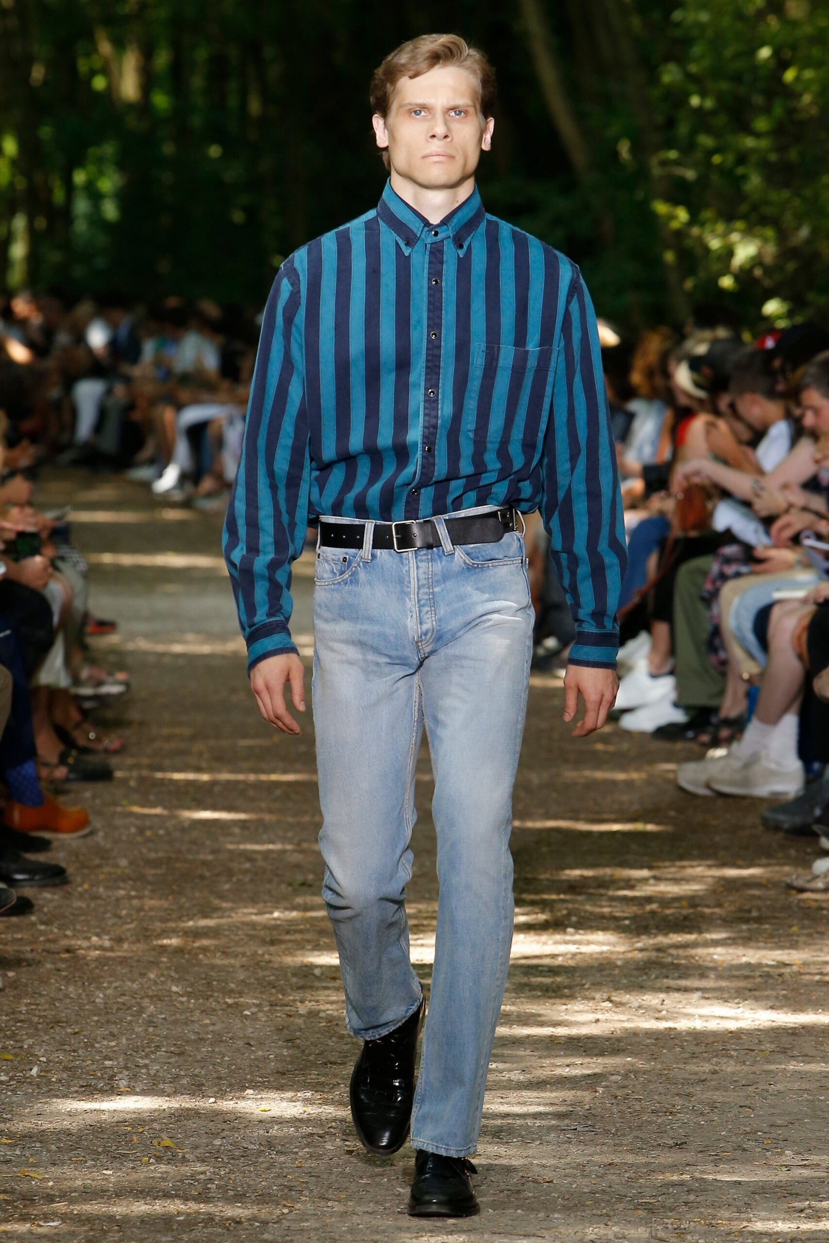 blue striped shirt with jeans