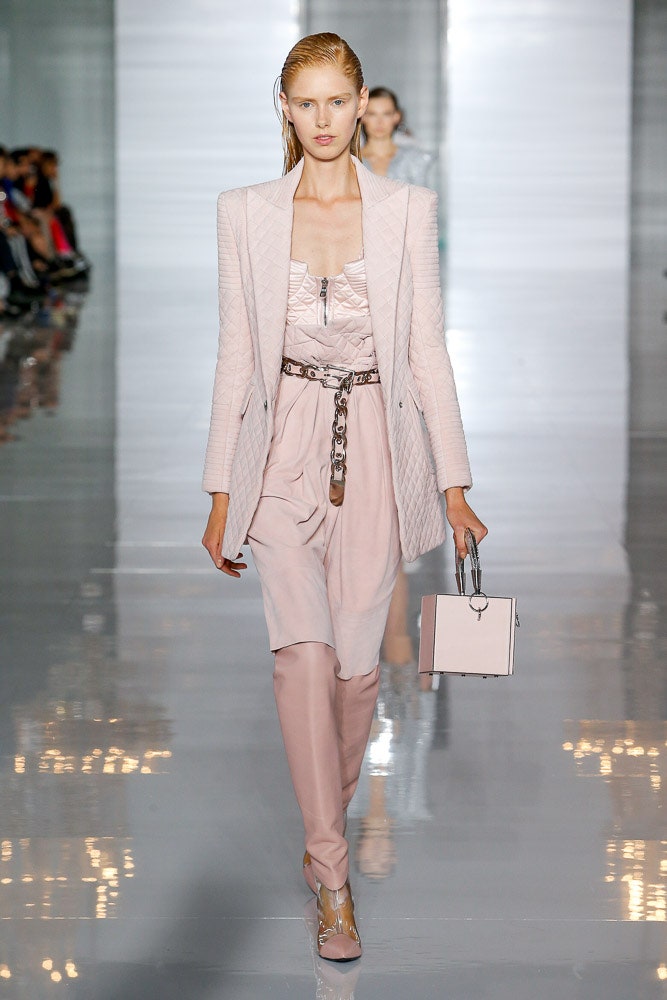 pink tailored blazer and fitted top