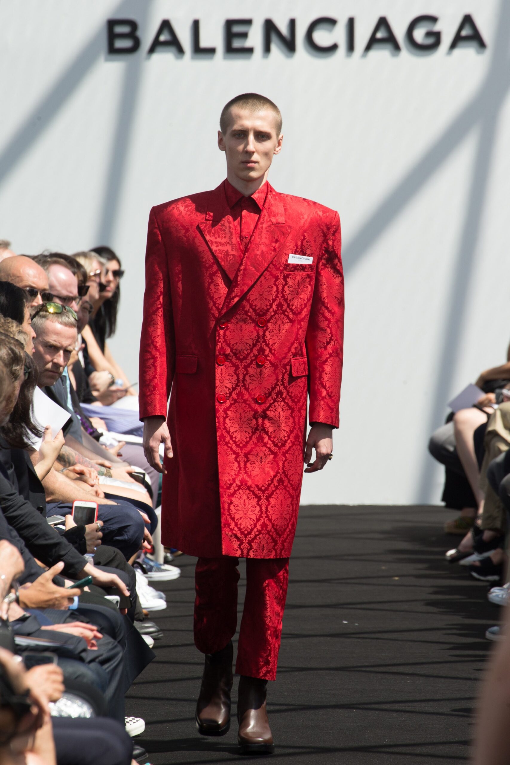 red embroidered silk suit