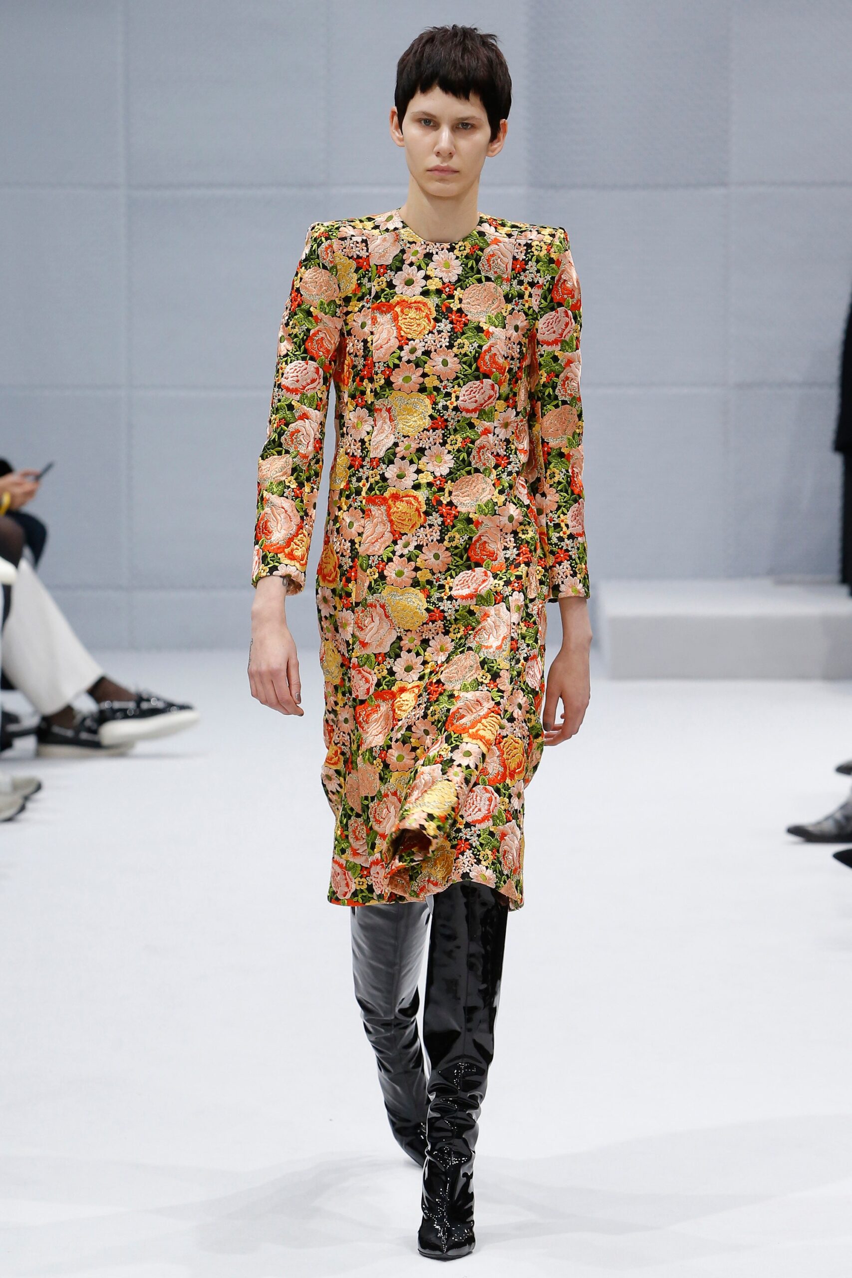 floral midi dress with black boots