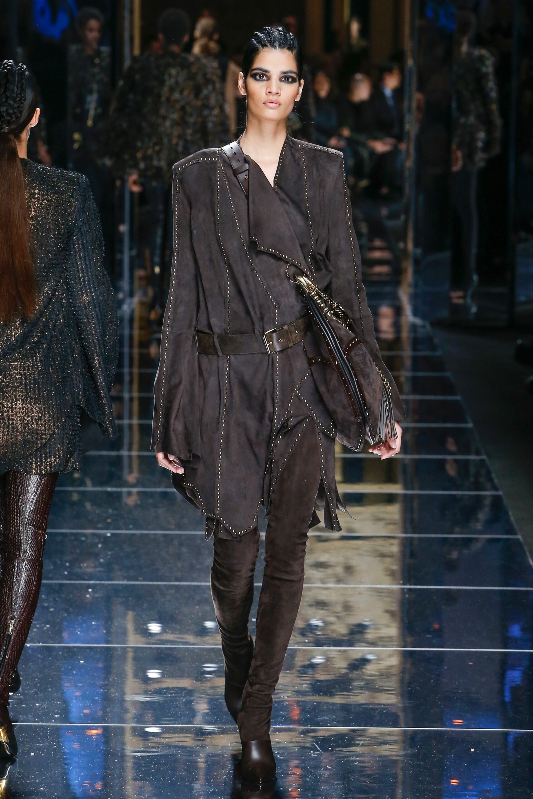 brown suede long-sleeve collared fitted zippered belted jacket