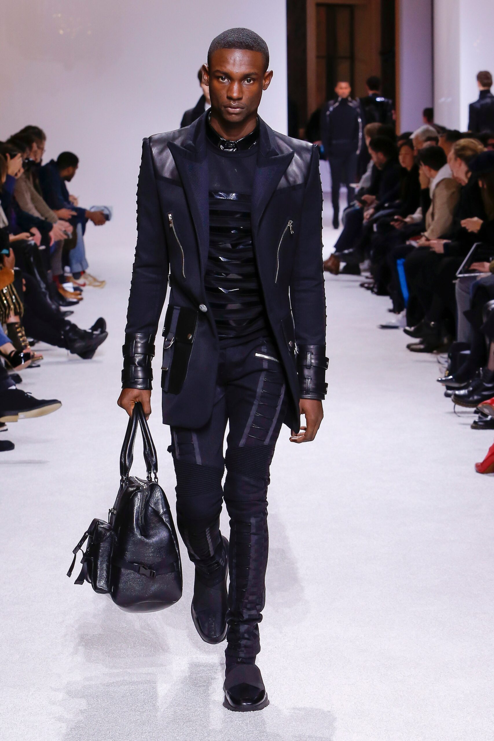 black fitted coat and pants