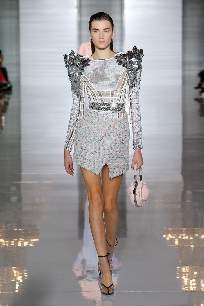 pink and gray asymmetric mini dress