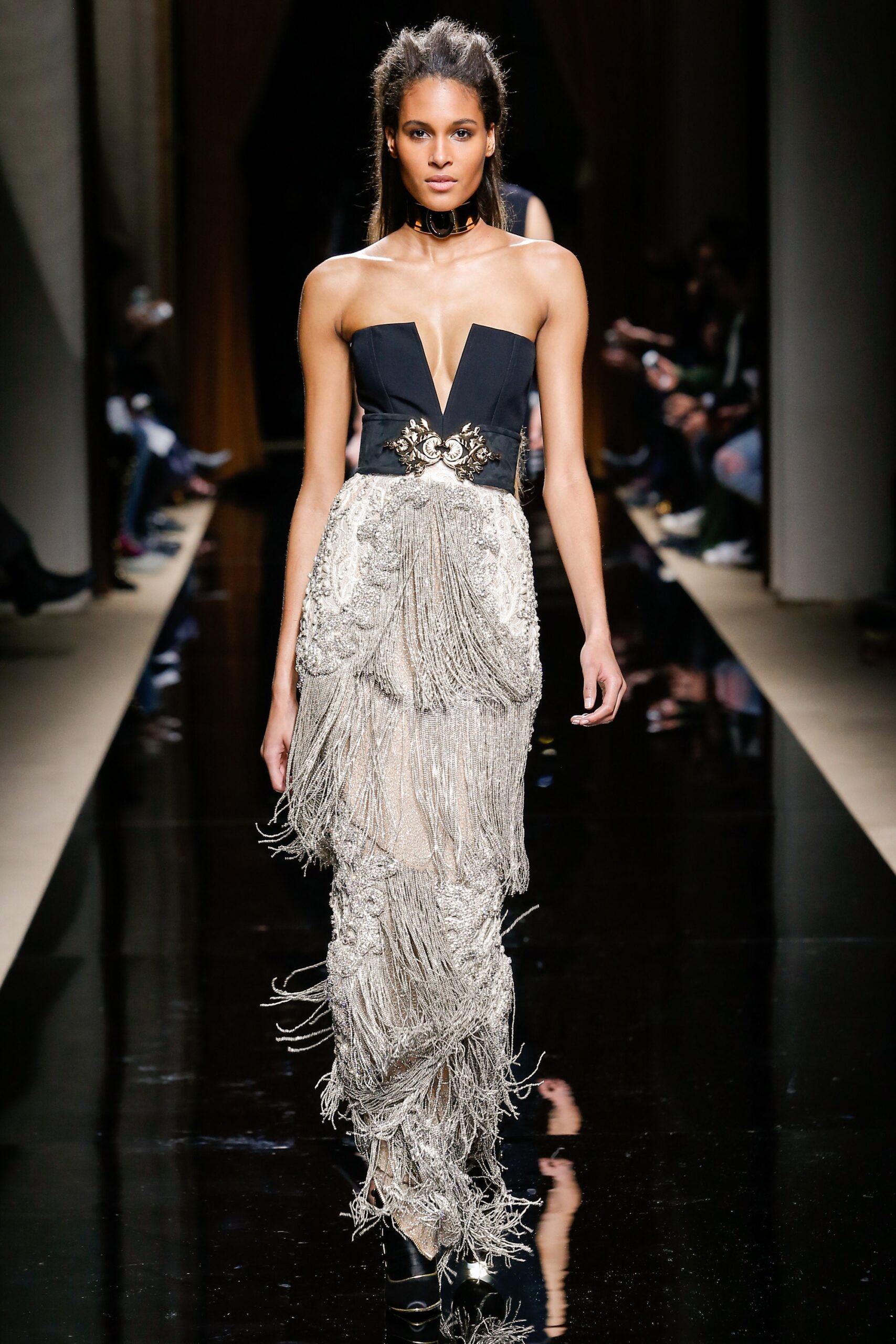 silver fringed sleeveless gown