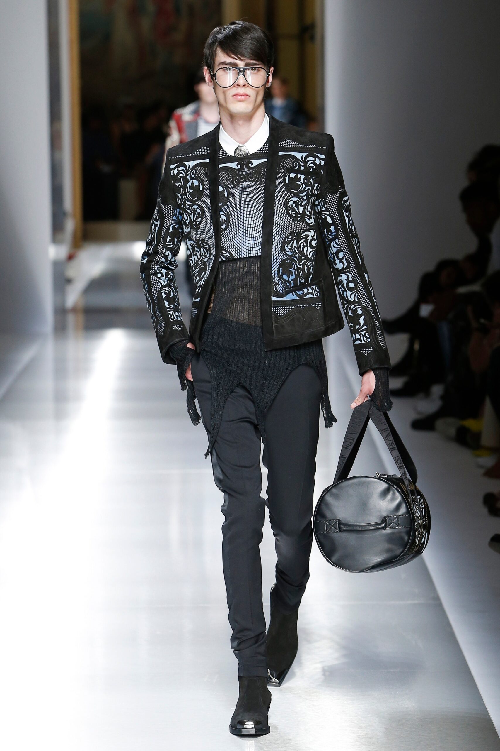 black leather embroidered jacket