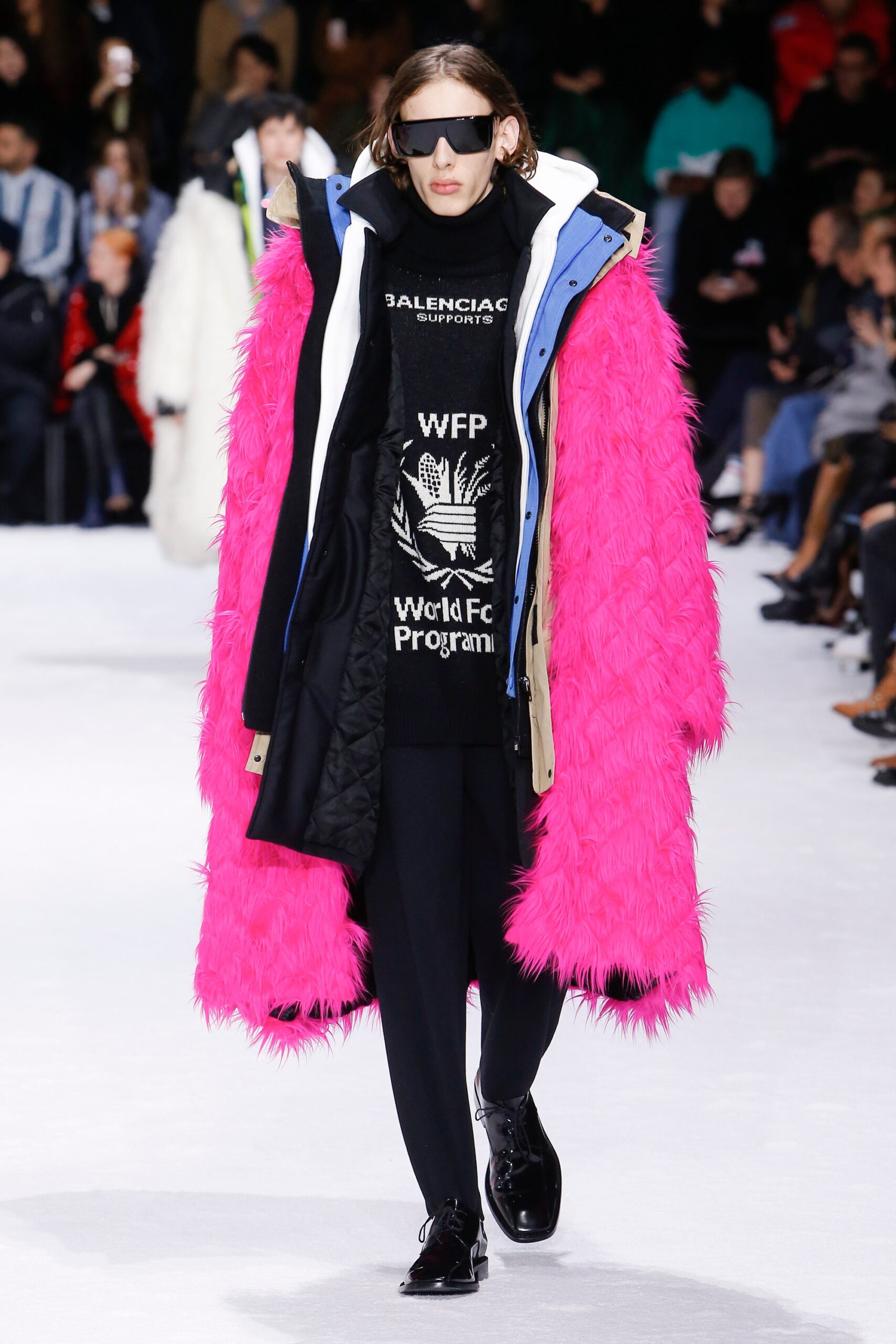 oversized pink faux-fur coat