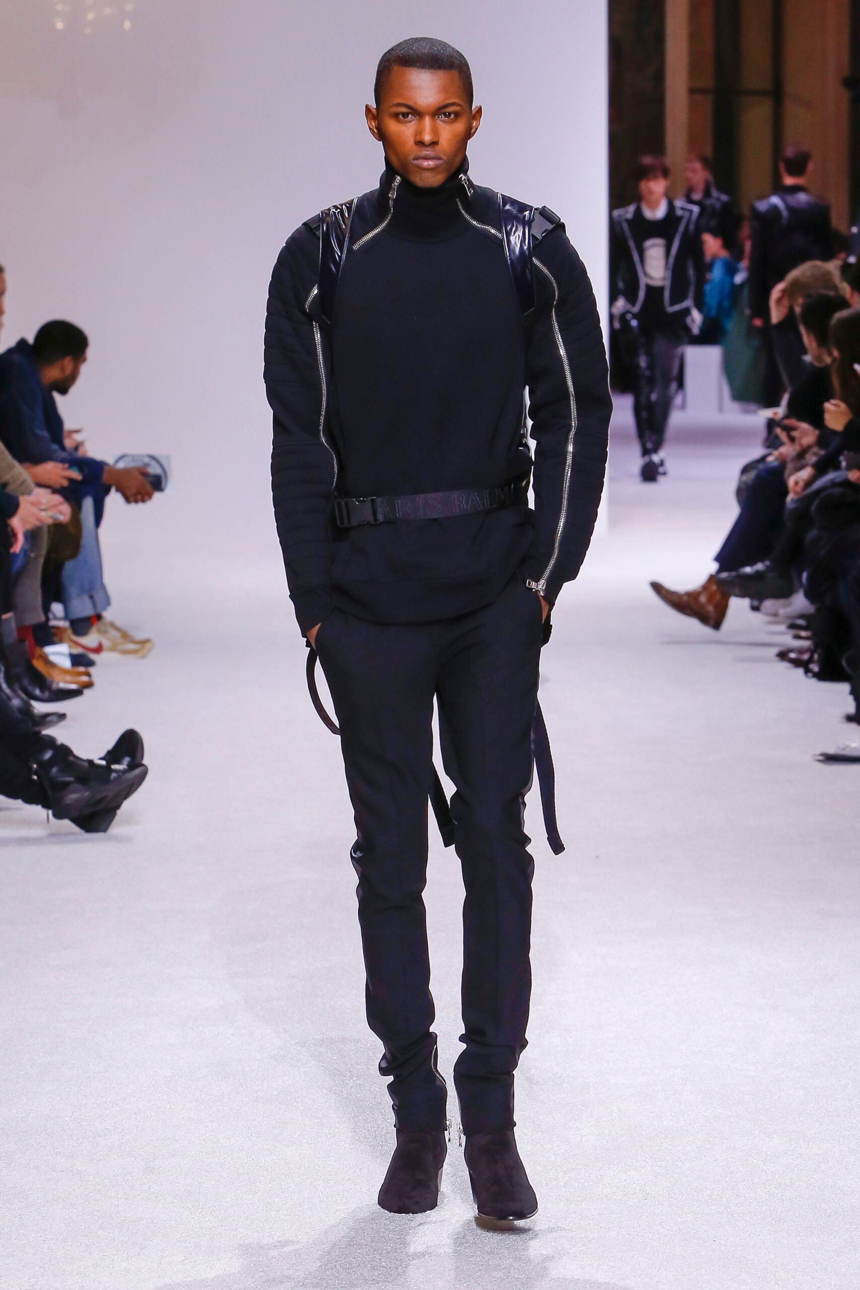 fitted black jacket and pants