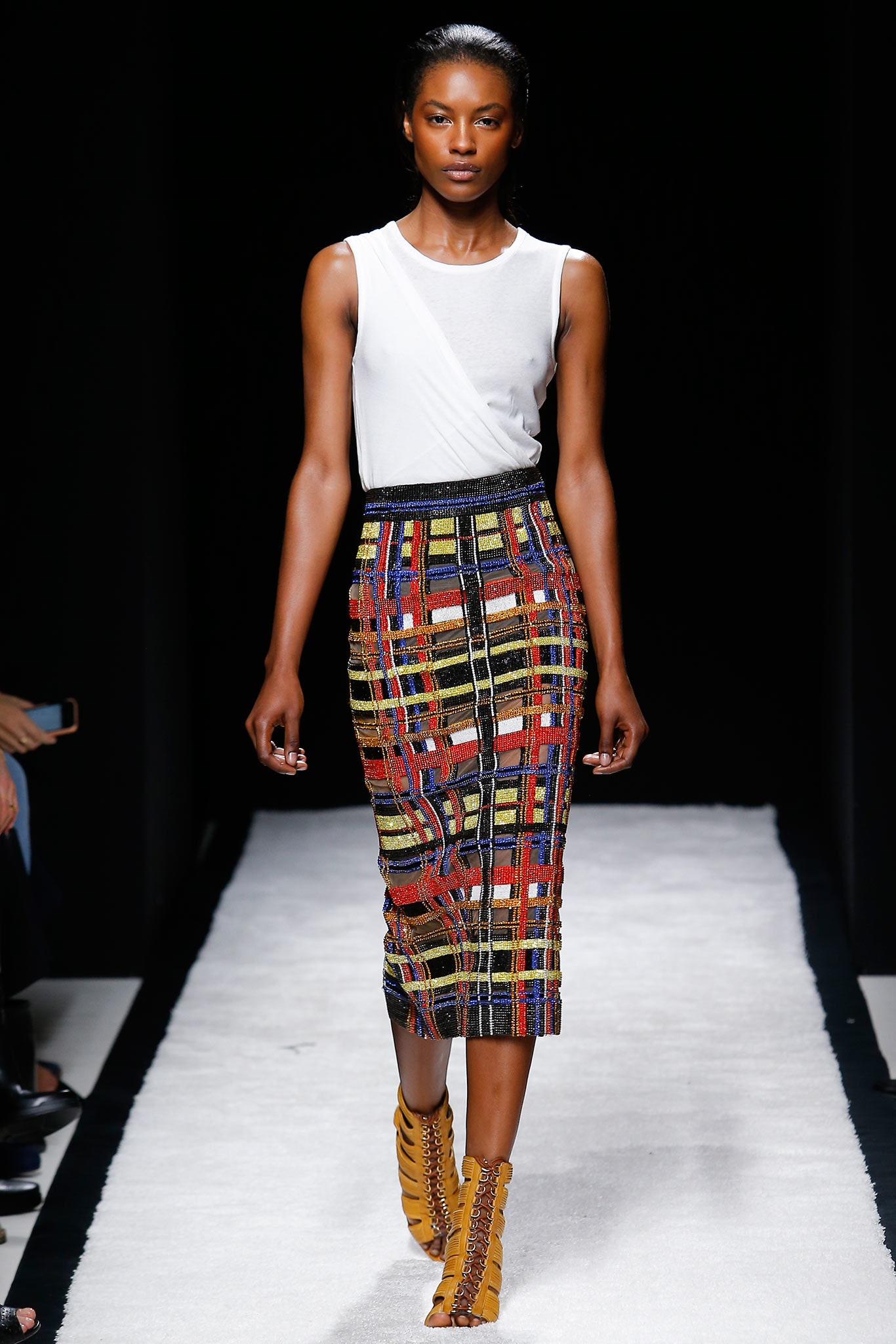 multi fitted pencil midi skirt