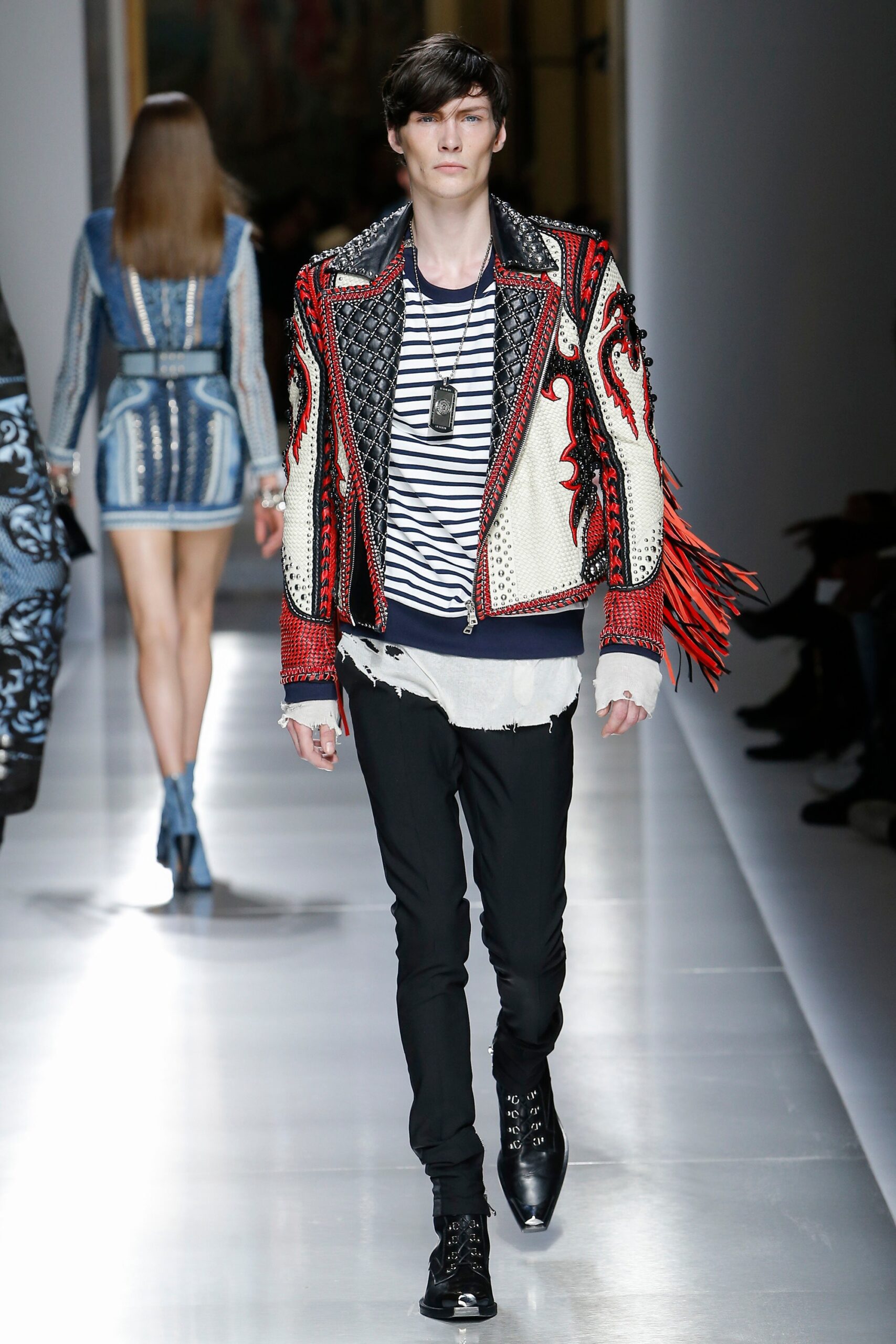 fitted black leather jacket with t-shirt and pants