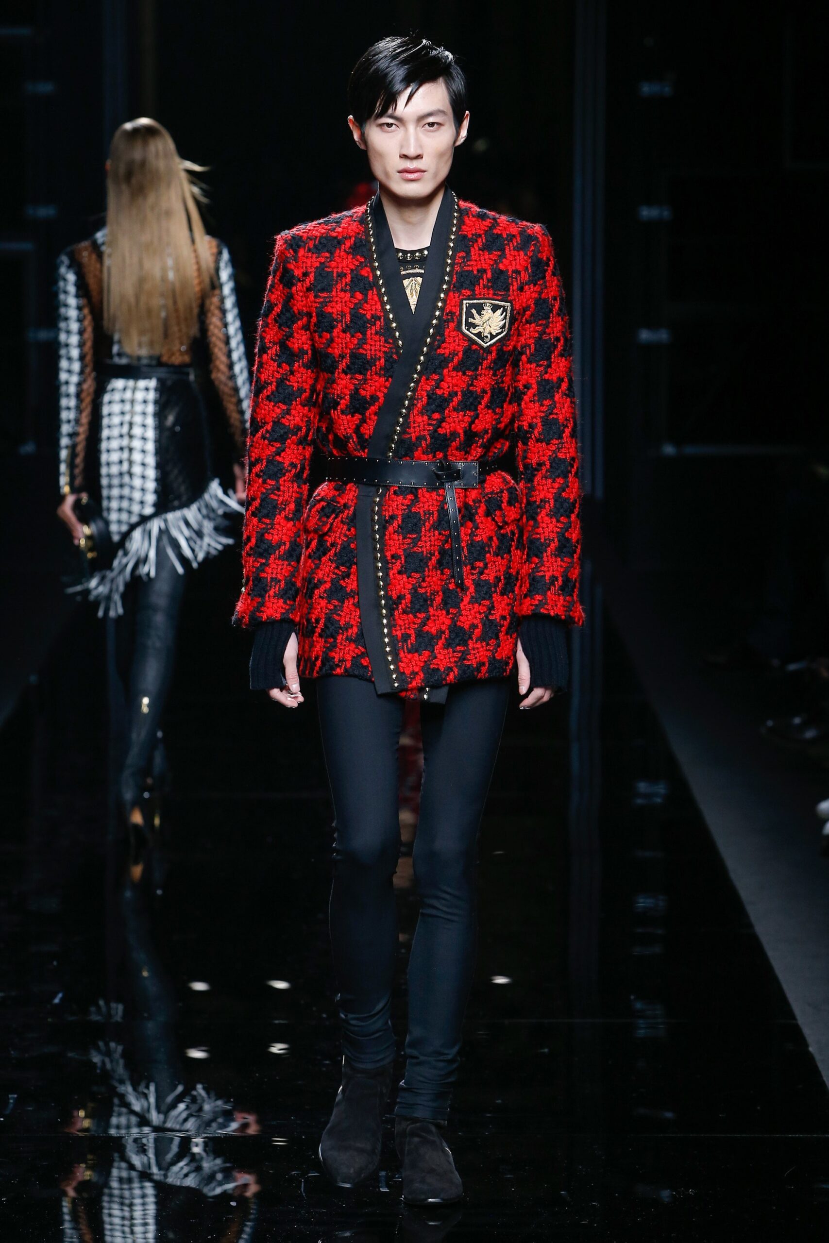 red and black fitted jacket