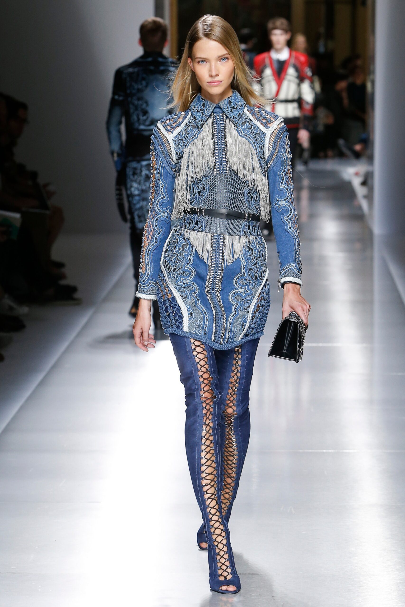 blue denim embroidered dress