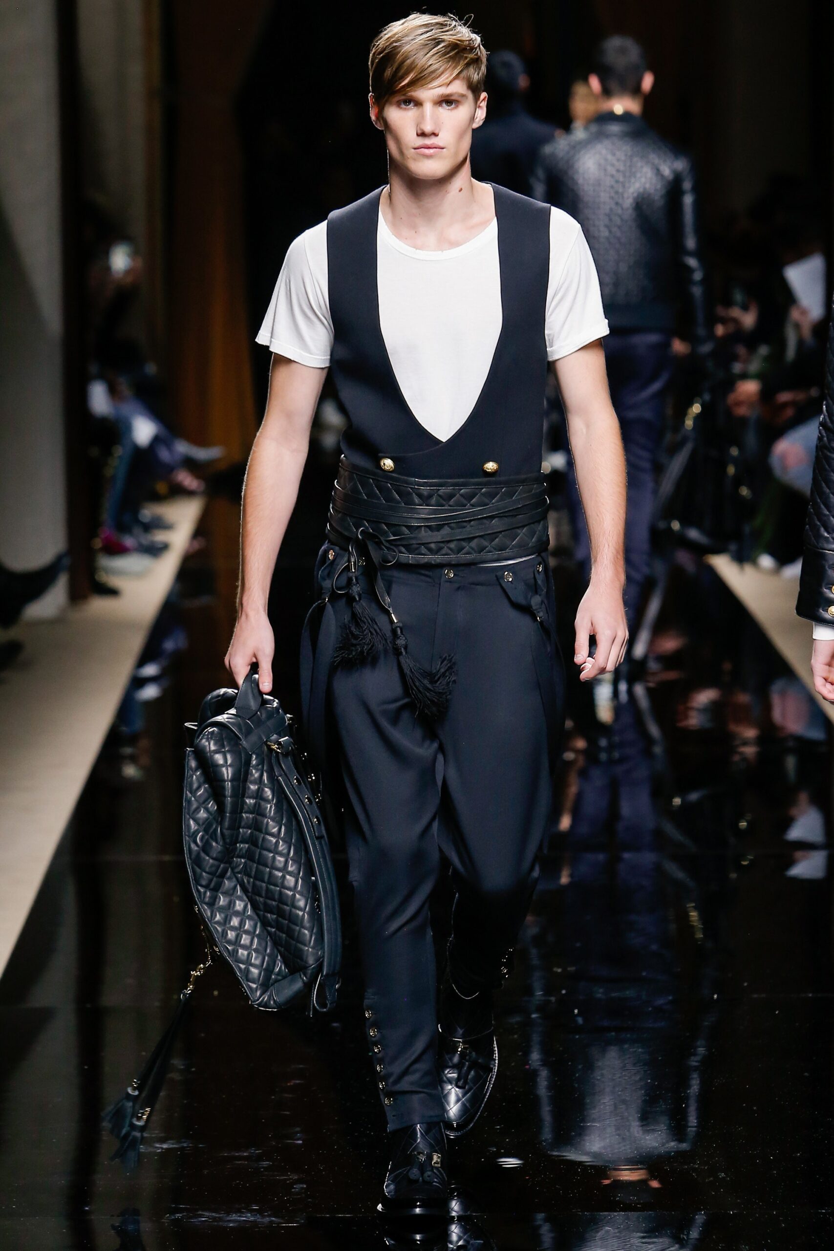 black leather vest and pants