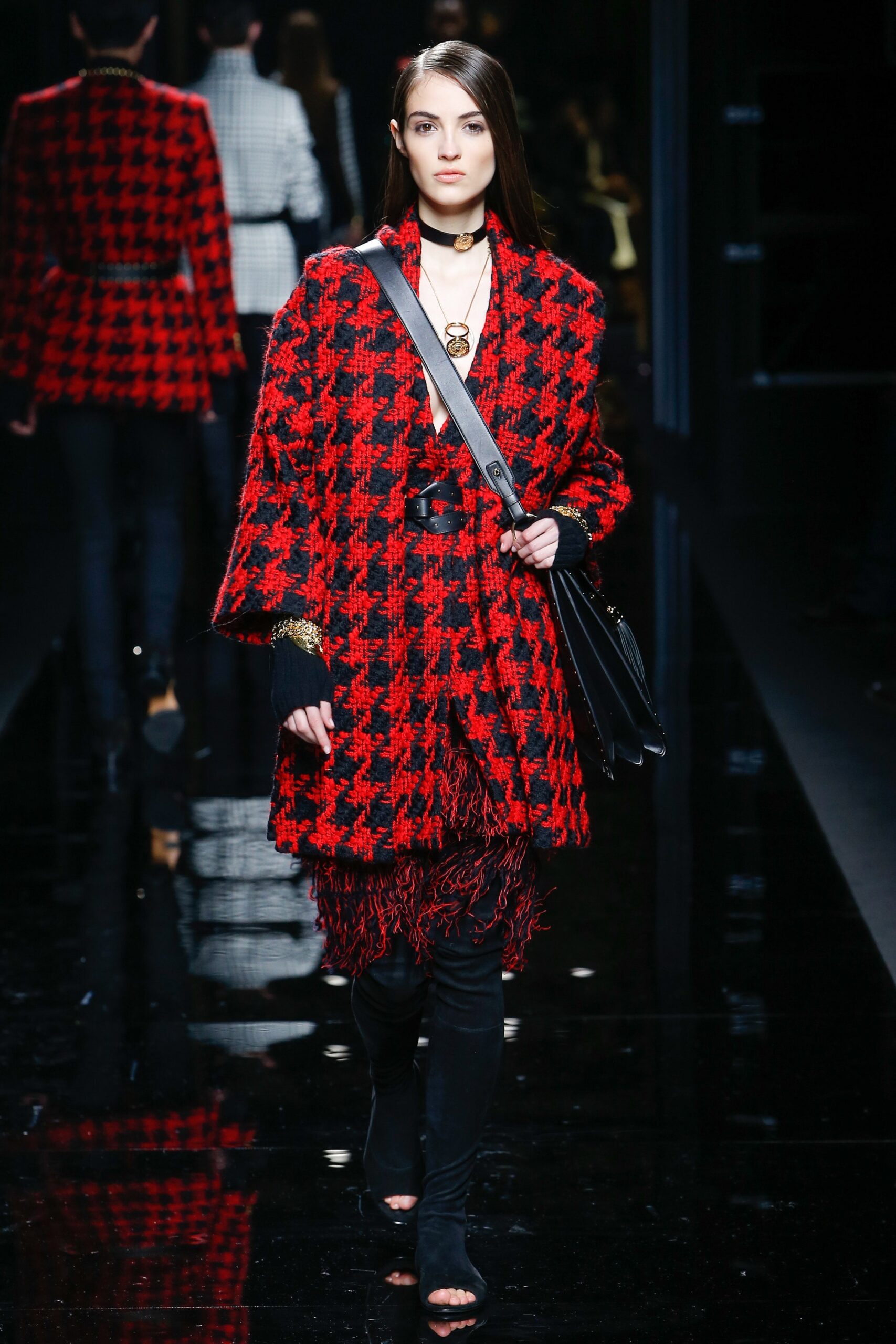 red black wool cape outfit