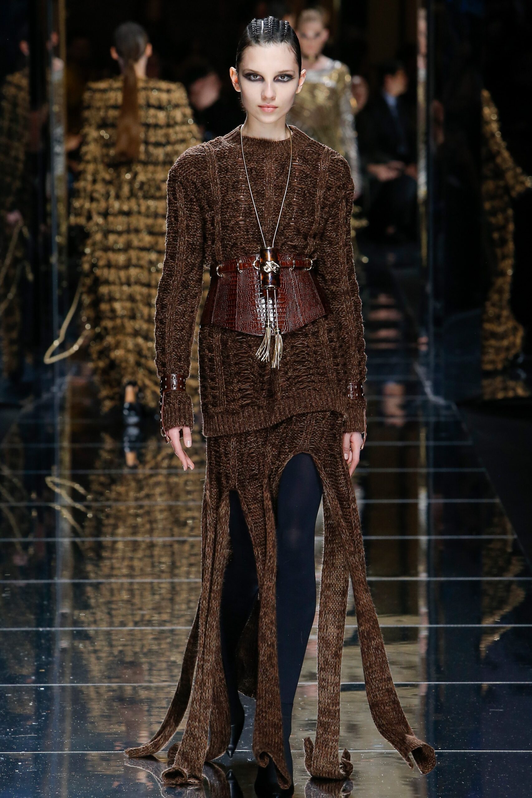 brown knit maxi dress with belt