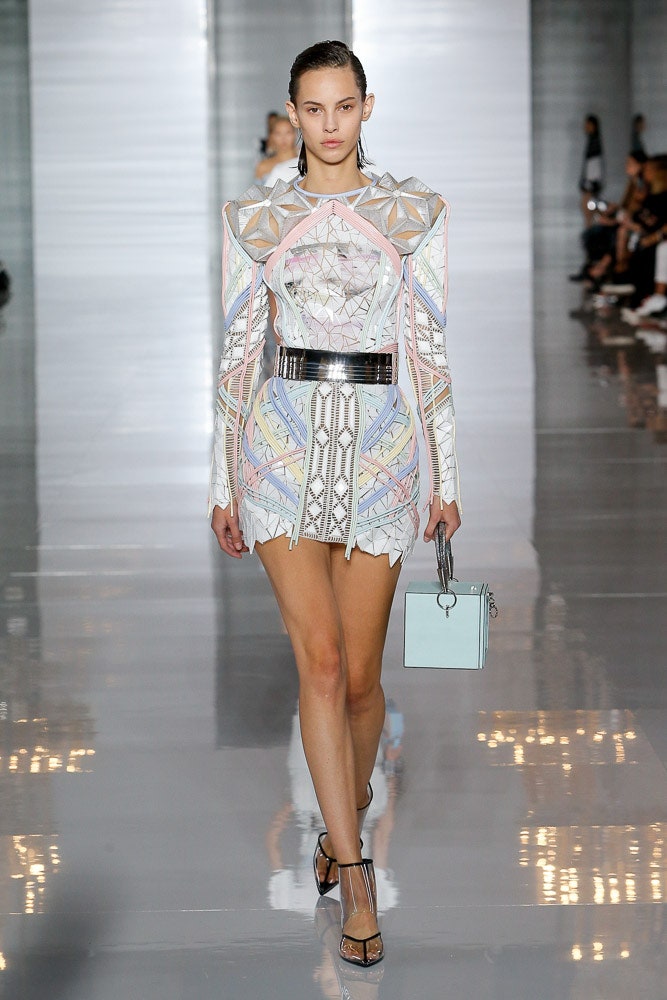 white multi-colored fitted dress
