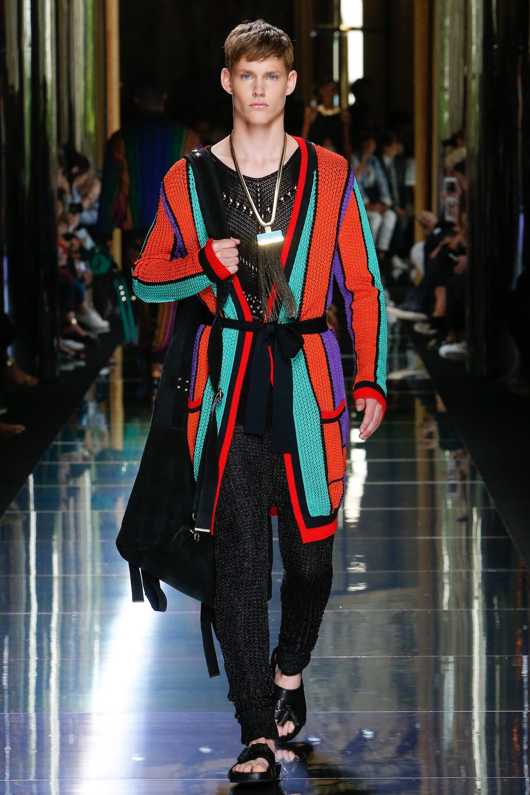 colorful relaxed cardigan with fitted pants