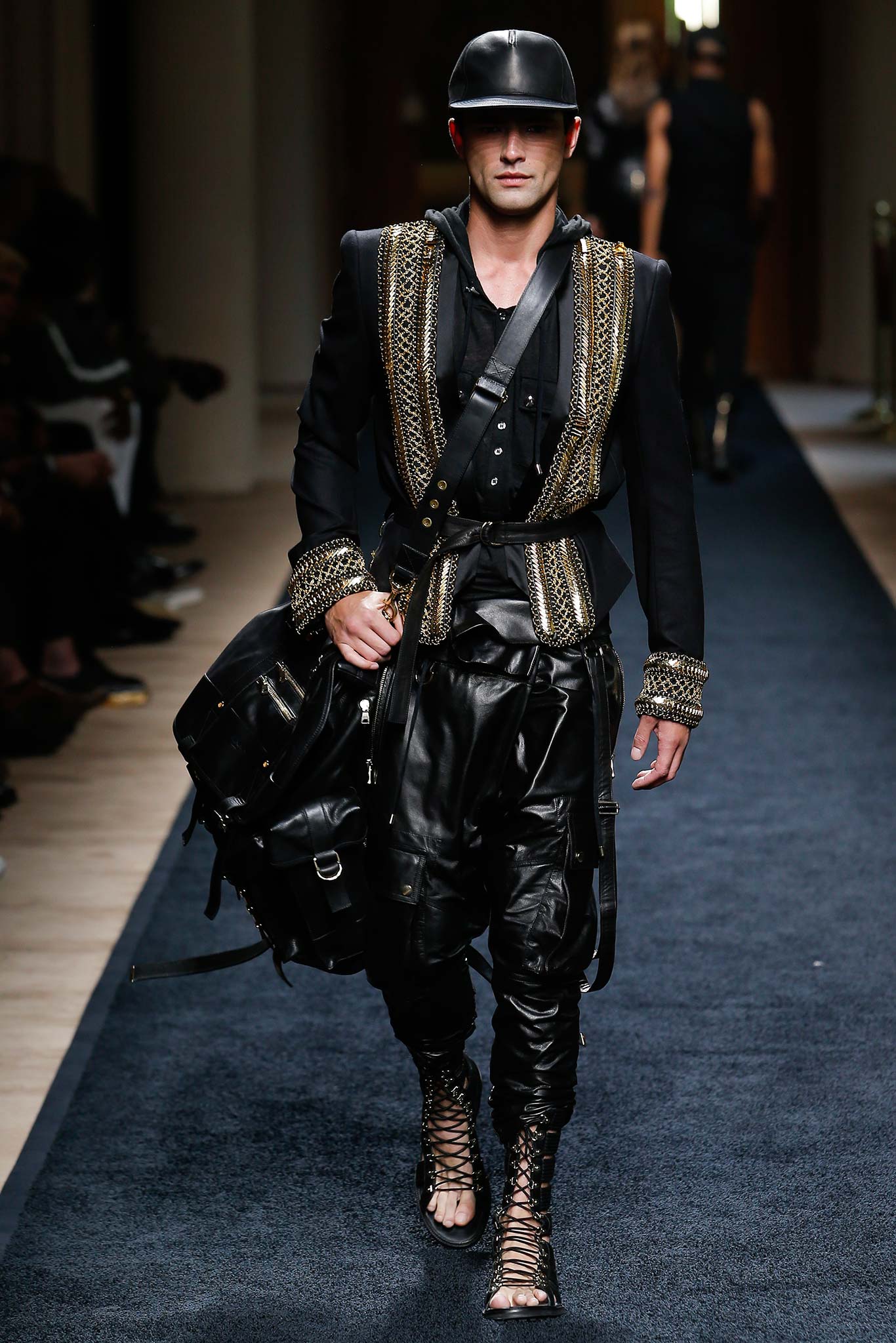 black leather relaxed cargo pants