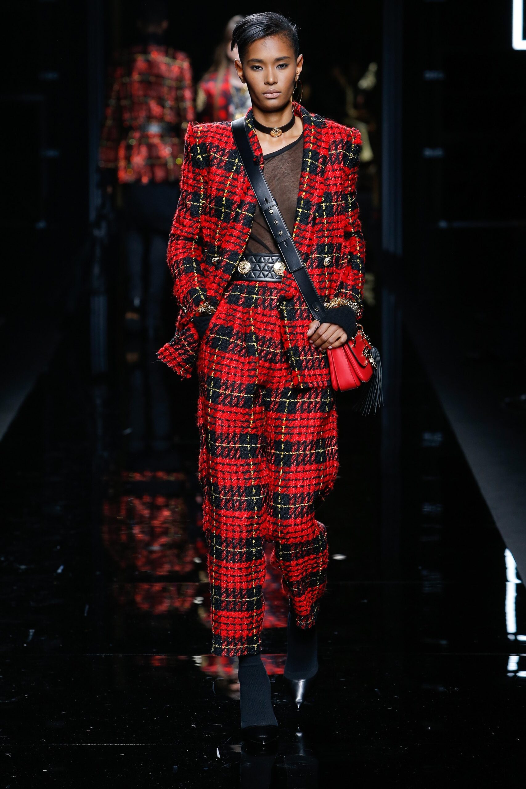 red checked fitted suit