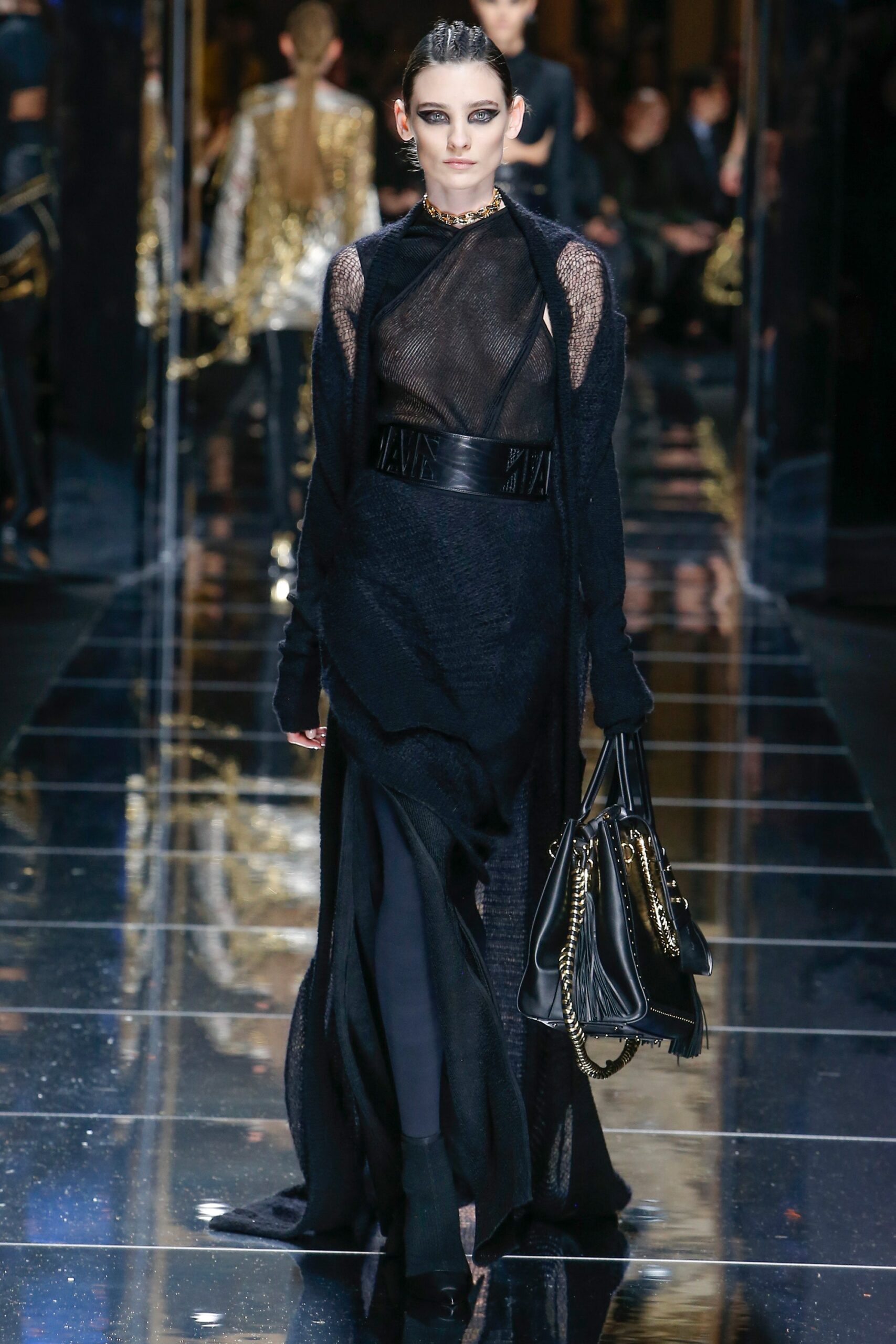 black sheer maxi dress with belt