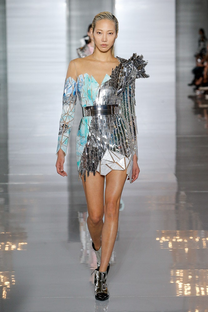 blue metallic asymmetric dress