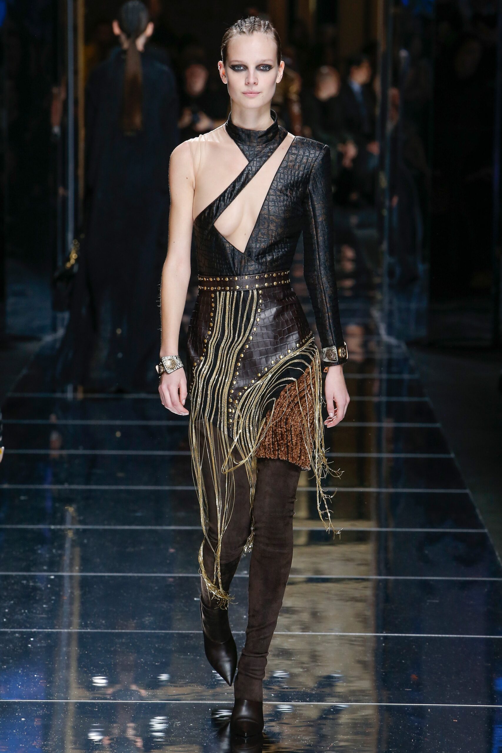 black leather asymmetric dress