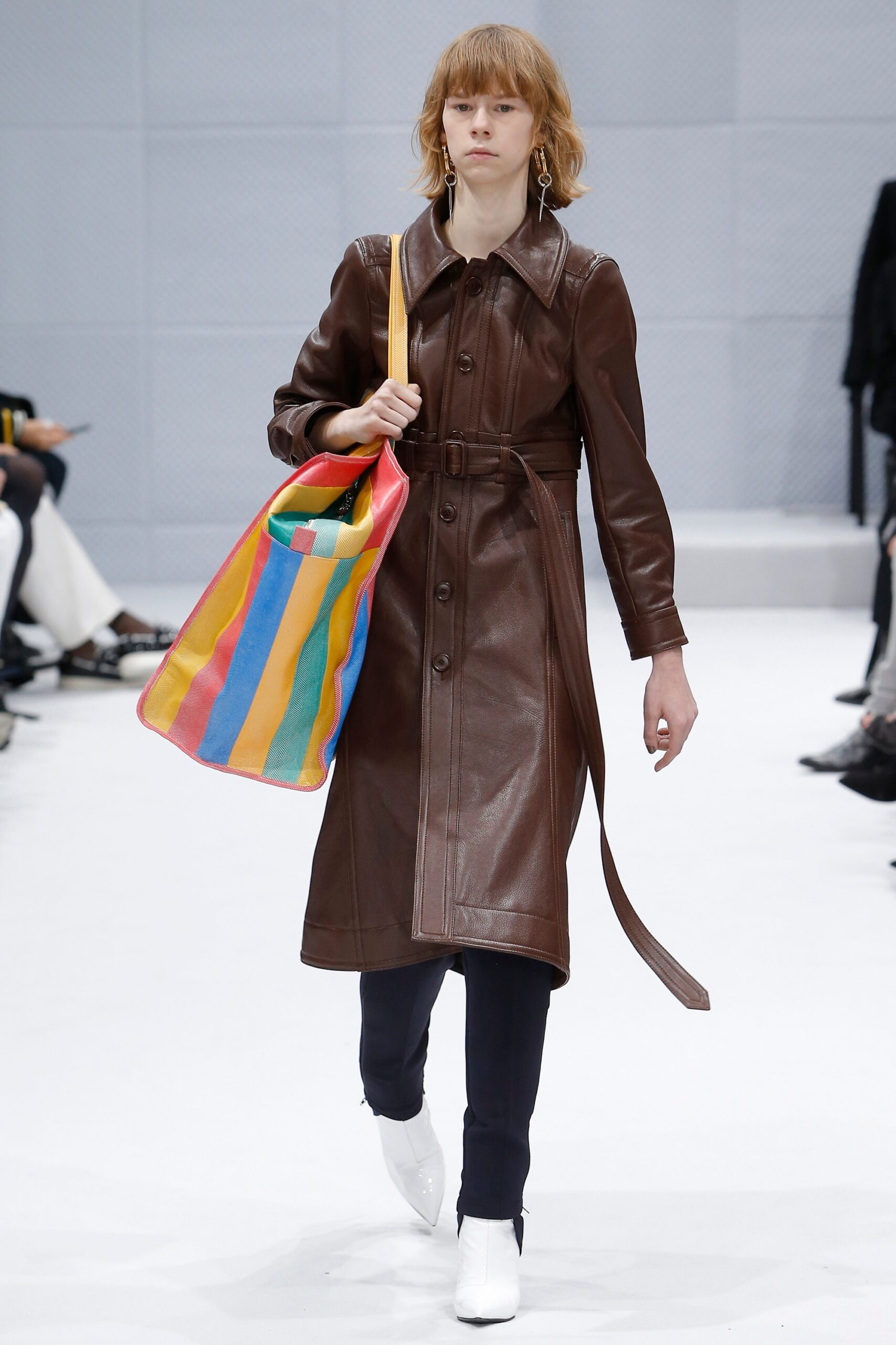 brown leather coat with multi bag