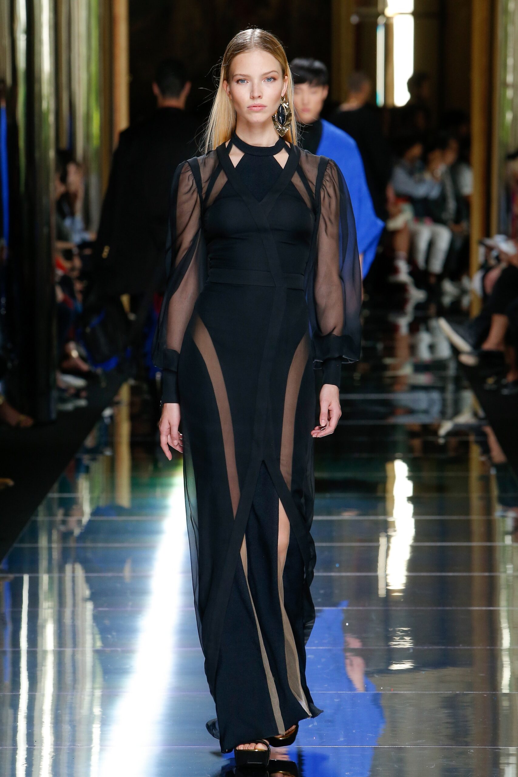 black silk fitted gown
