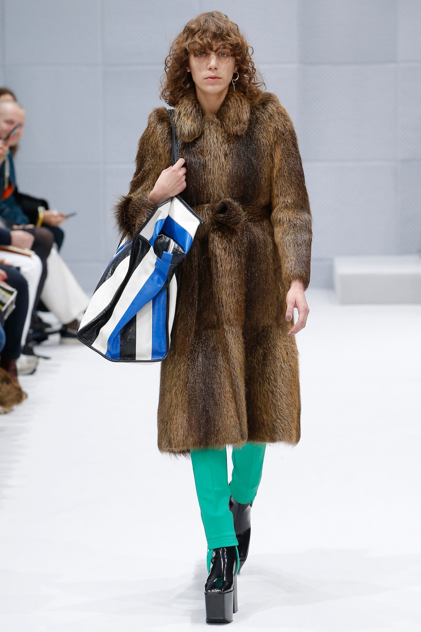 brown fur fitted belted coat